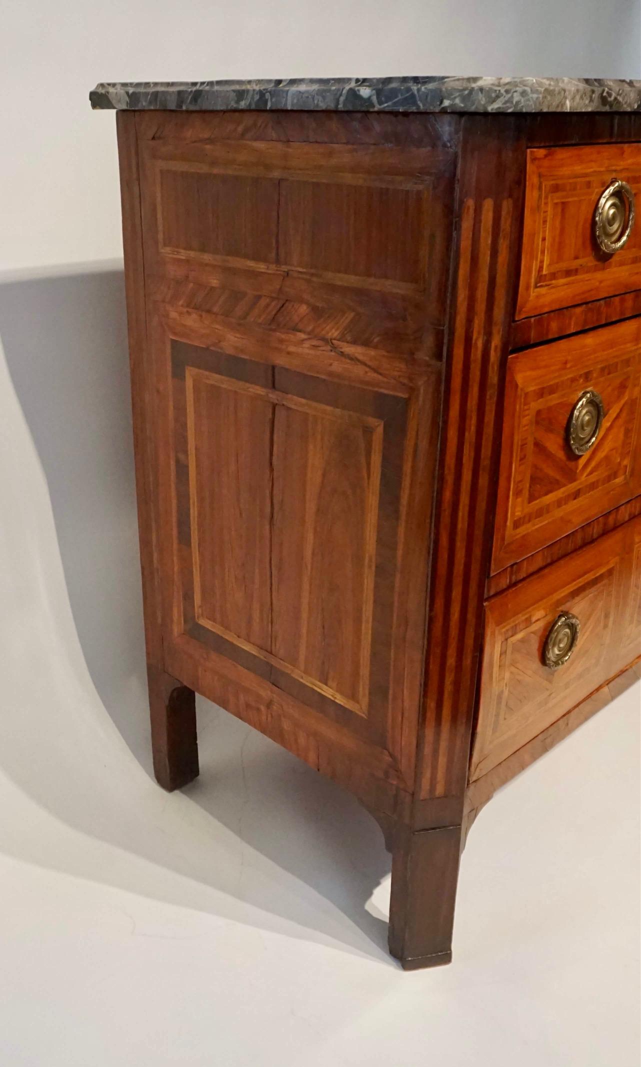 Belgian Louis XVI Marble Top Parquetry Commode, circa 1790 In Good Condition In Kinderhook, NY