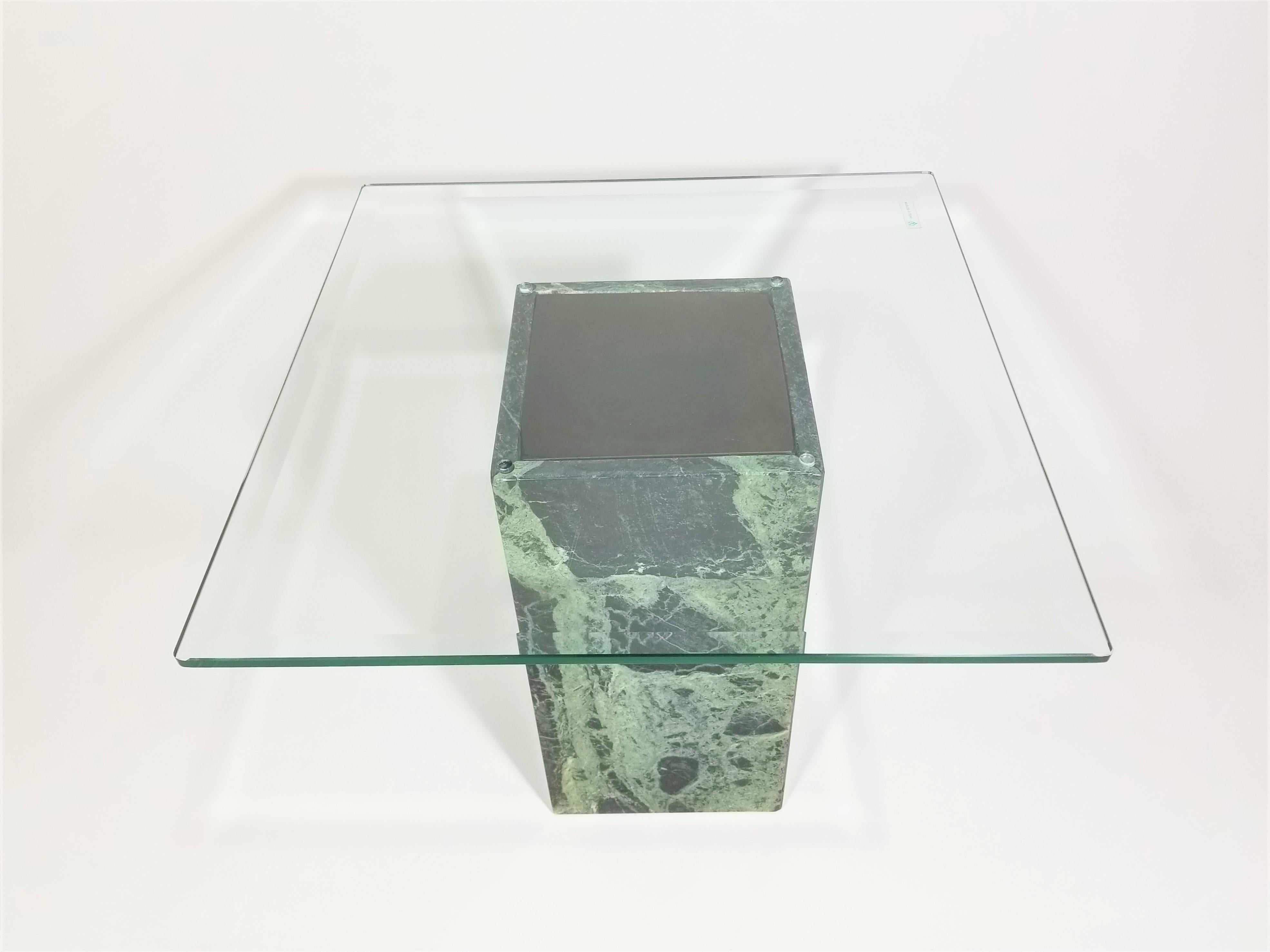 European Belgian Marble and Glass Table Mid Century, 1970s For Sale