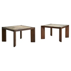 Belgian Marble + Oak Side Table, 1976 - 2 Available