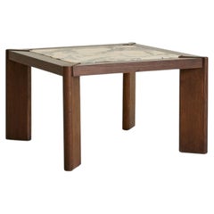 Belgian Marble + Oak Side Table, 1976 - 2 Available