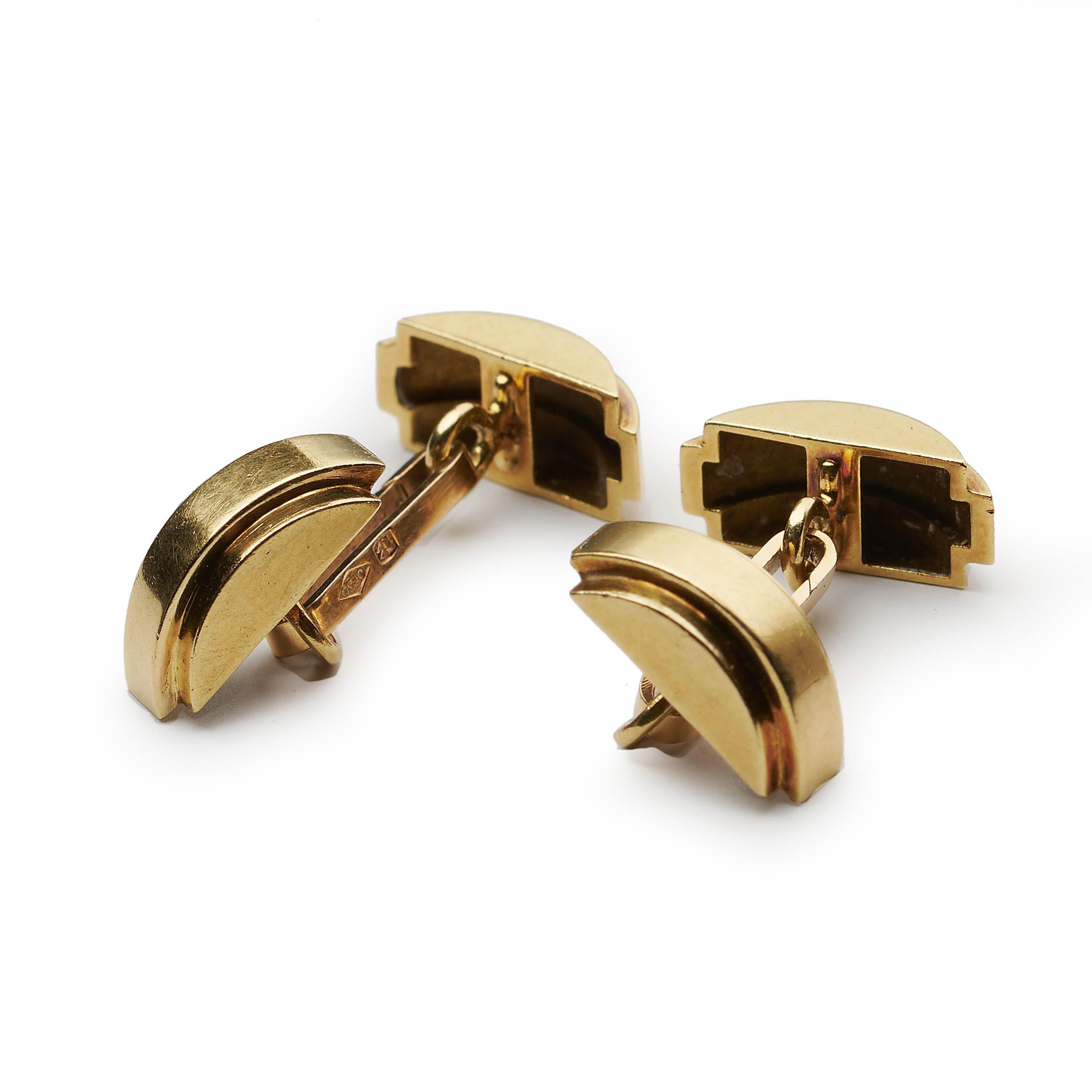 Belgian Marcel Wolfers Art Deco Gold Cufflinks, Circa 1940 In Good Condition For Sale In London, GB