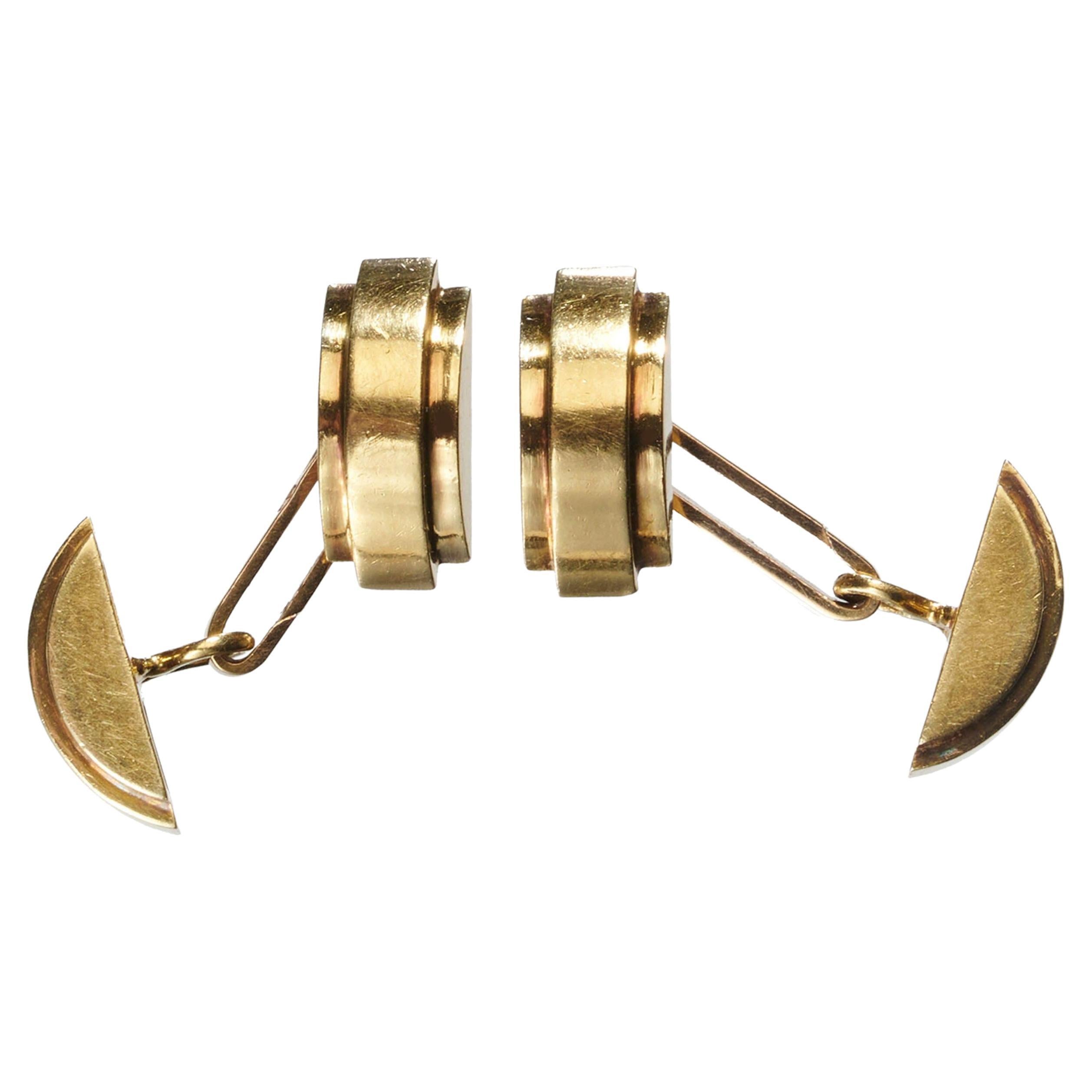 Belgian Marcel Wolfers Art Deco Gold Cufflinks, Circa 1940 For Sale