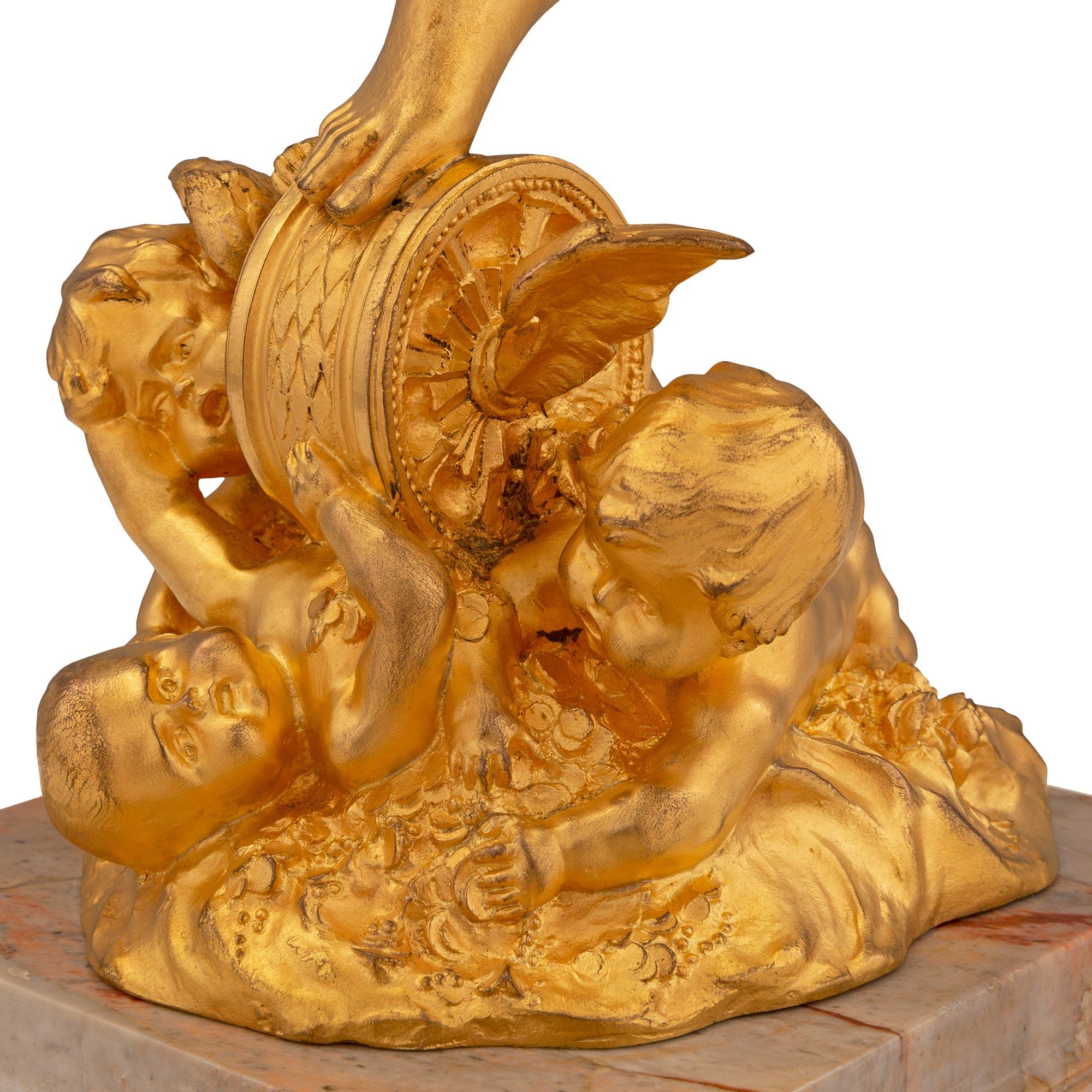 Belgische Statue aus Goldbronze und Sarrancolin-Marmor im Louis-XVI-Stil aus der Mitte des 19. Jahrhunderts im Angebot 5