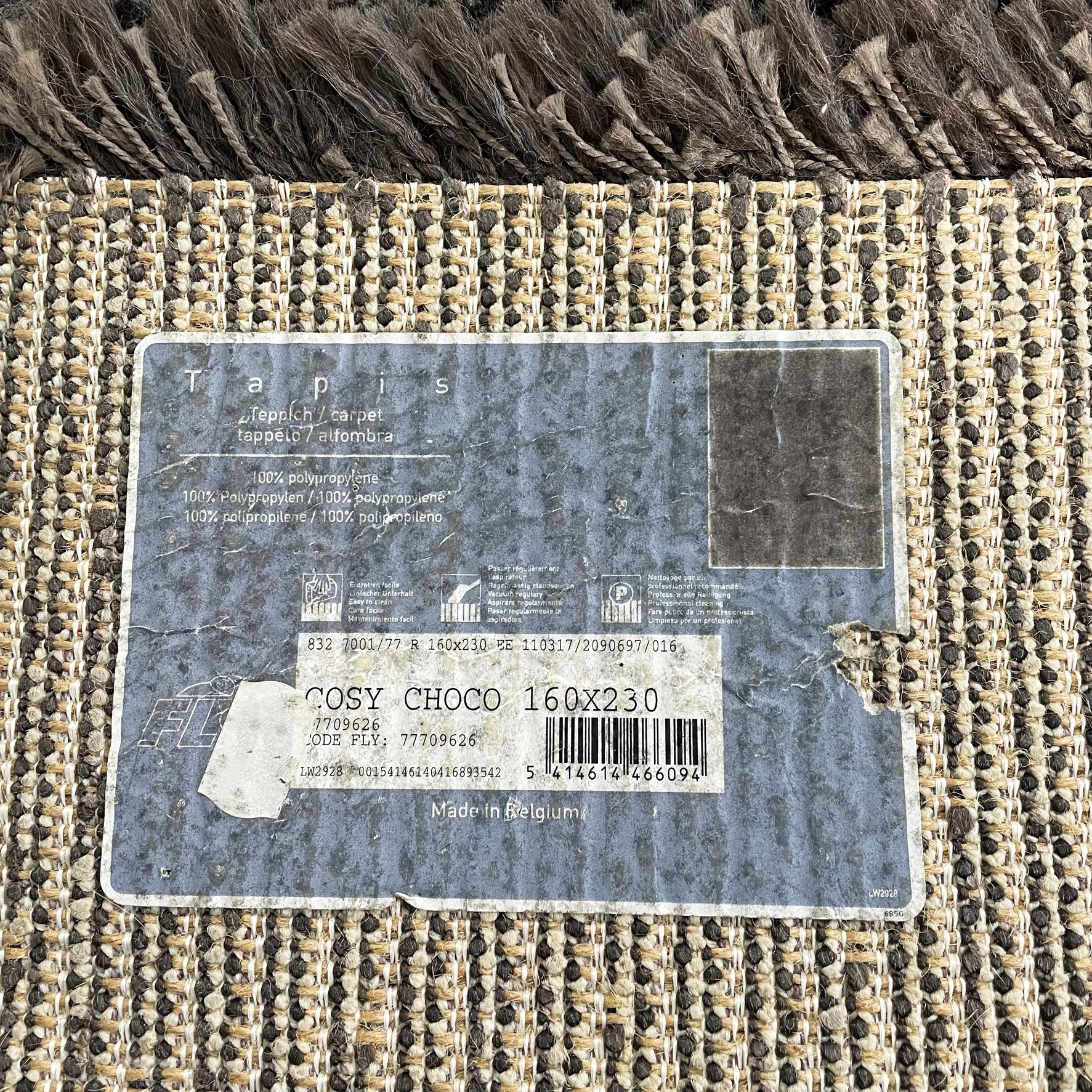 Fabric Belgian Mid-Century Brown Gray Polypropylene Long-Haired carpet, 1970s For Sale
