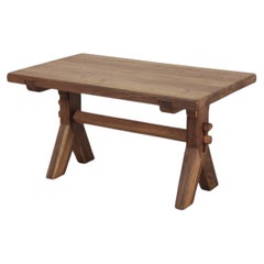 Belgian Mid-Century Brutalist Oak Trestle Table by De Puydt