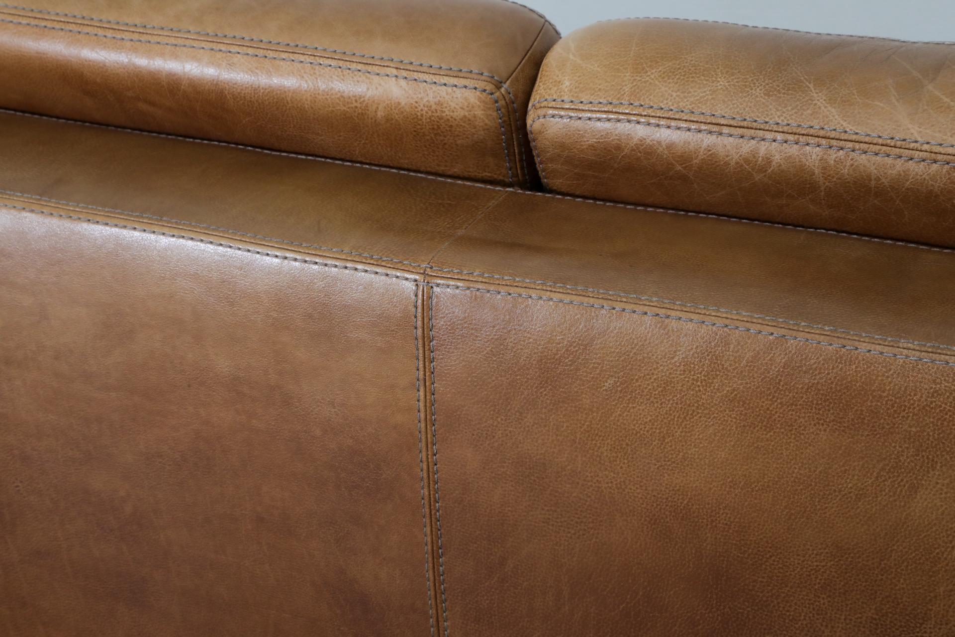 Belgian Mid-Century Cognac Buffalo Leather Loveseat by Durlet 5