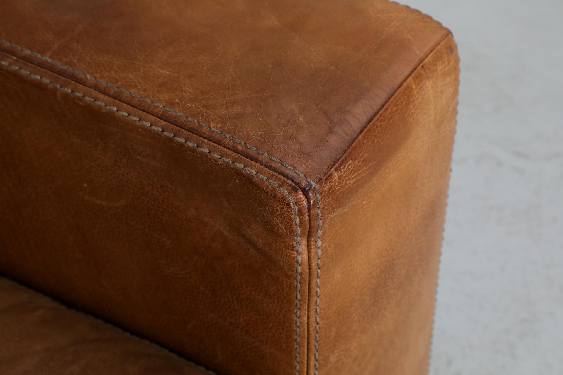 Belgian Mid-Century Cognac Buffalo Leather Loveseat by Durlet 12