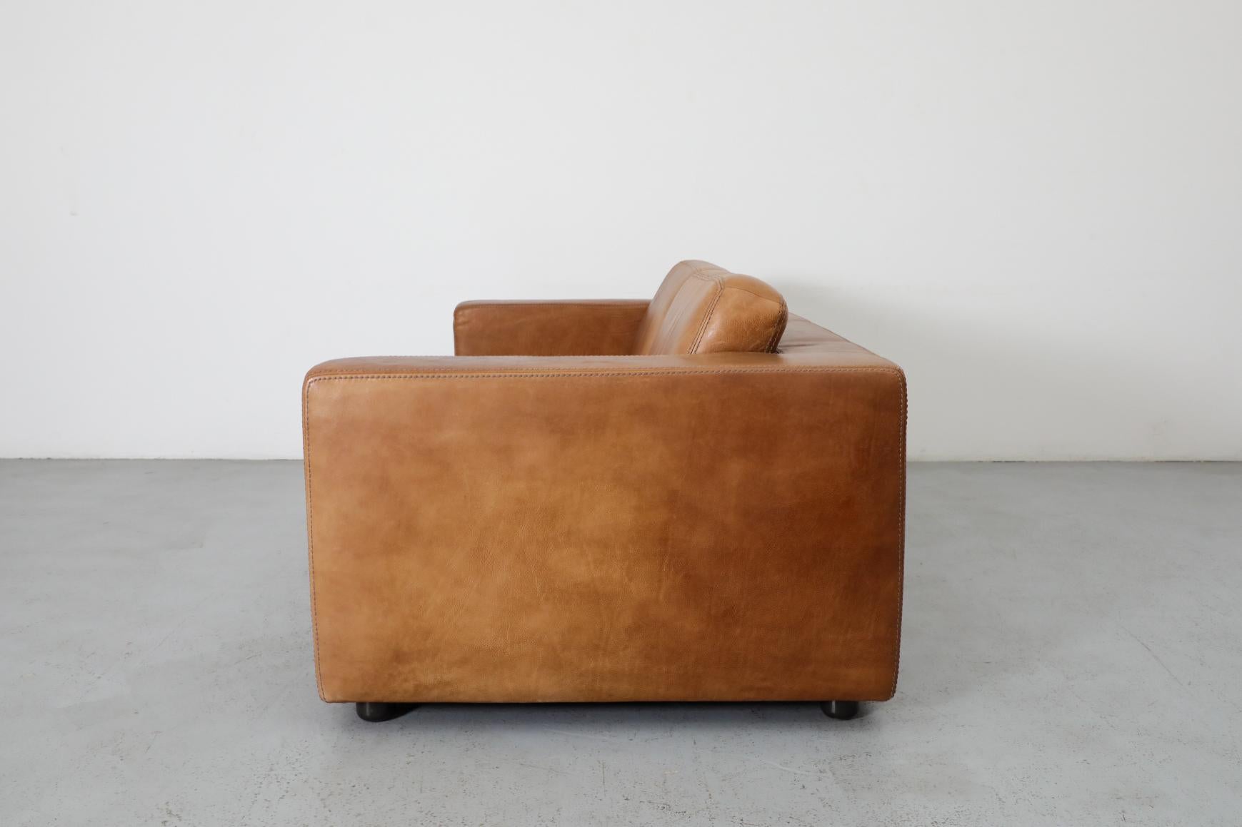 Belgian Mid-Century Cognac Buffalo Leather Loveseat by Durlet 1