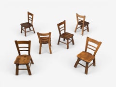 Belgian Modern, Six Brutalist Dining Chairs, Oak, Belgium, 1970s