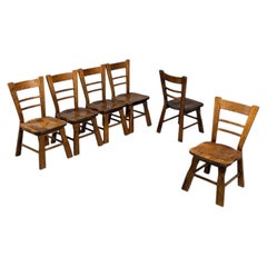 Belgian Modern, Six Brutalist Dining Chairs, Oak, Belgium, 1970s