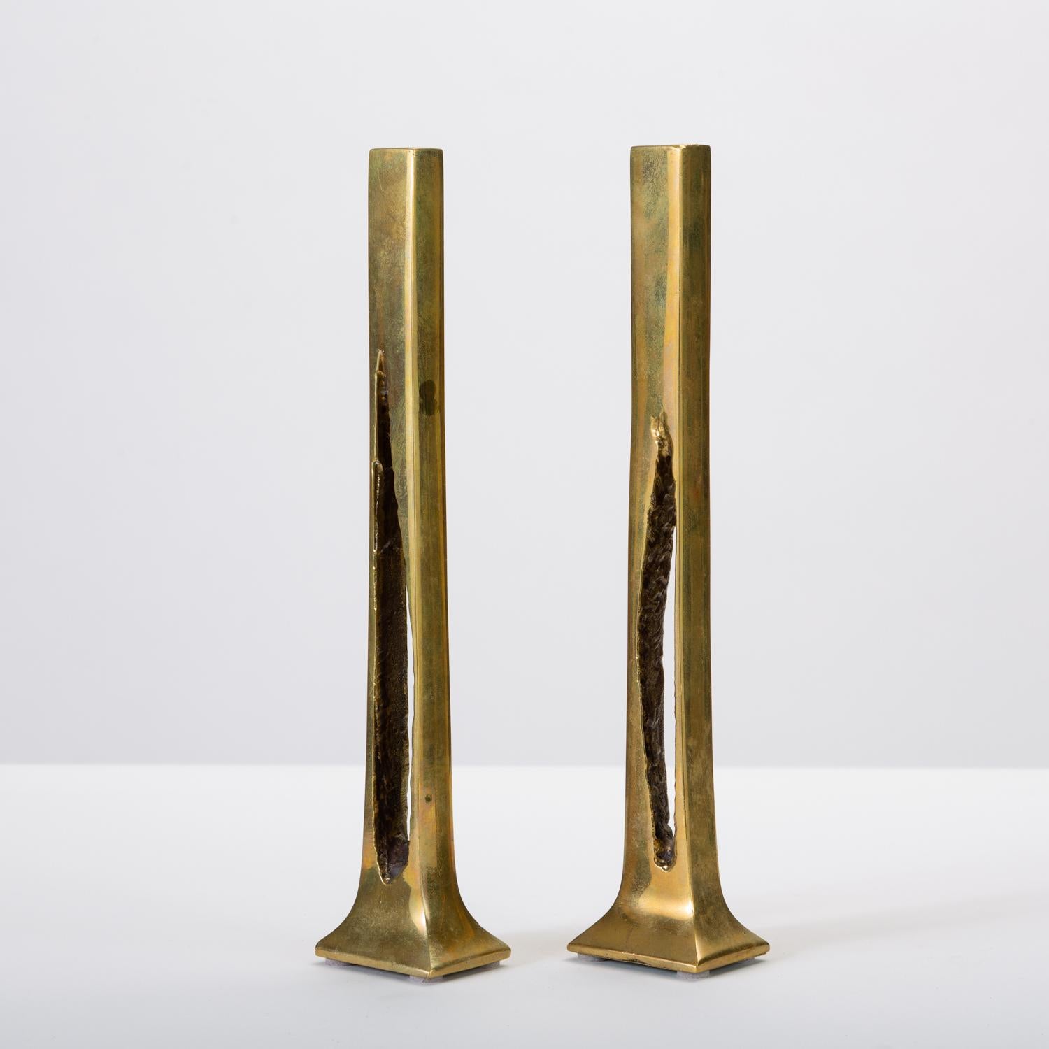 Mid-Century Modern Belgian Modernist Candlesticks in Cast Brass