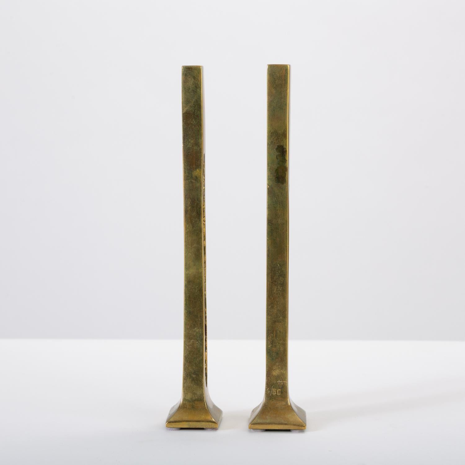 Belgian Modernist Candlesticks in Cast Brass In Good Condition In Los Angeles, CA