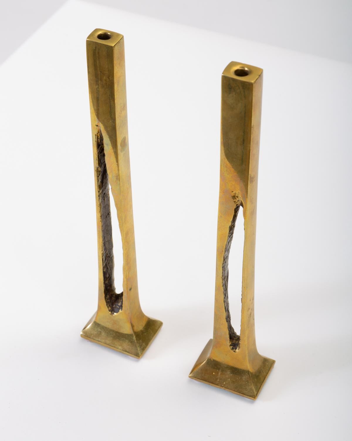 Belgian Modernist Candlesticks in Cast Brass (Messing)
