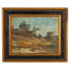 Antique Belgian Monogrammed Landscape Oil Painting Early 20thC