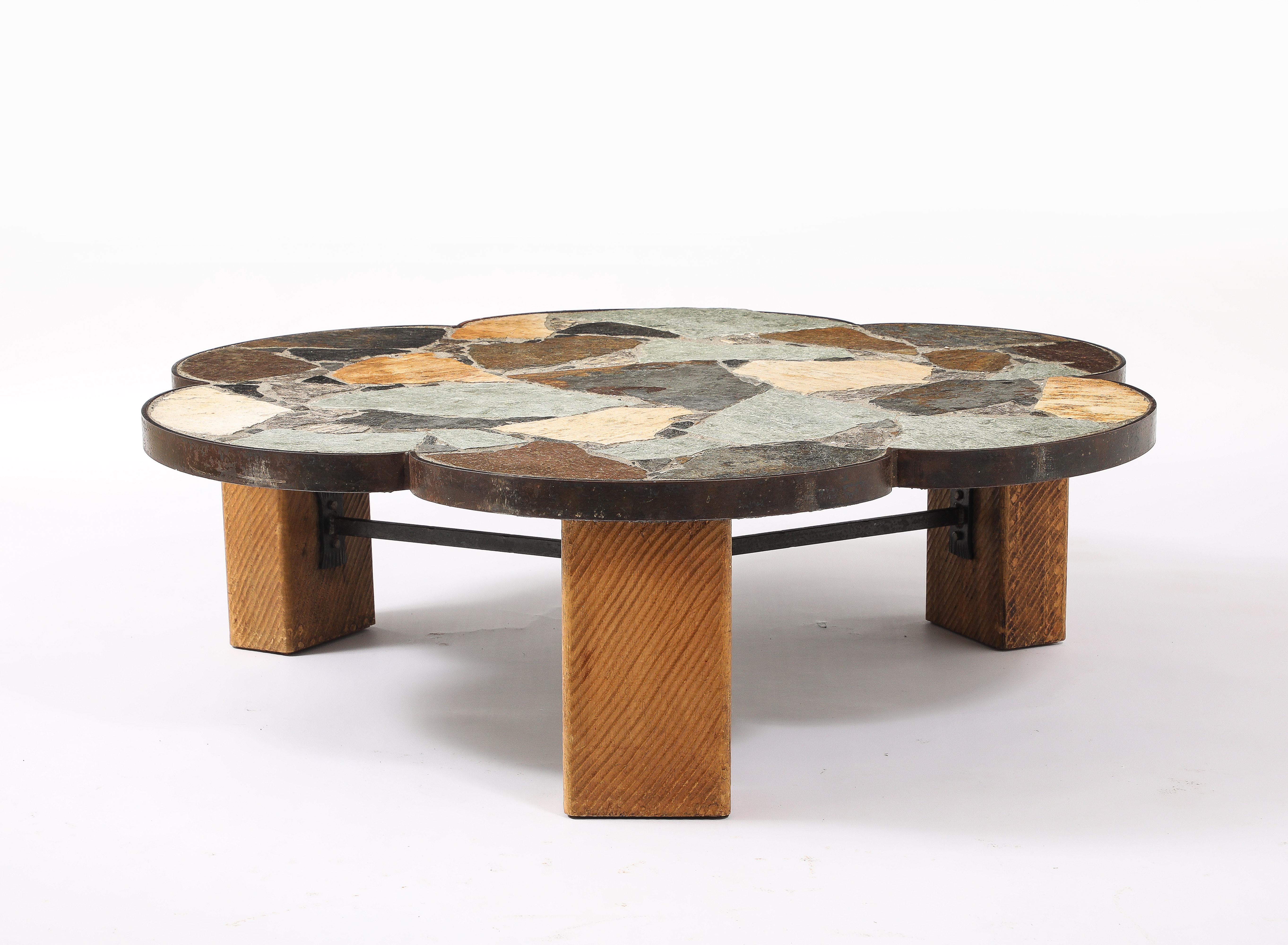 Steel Belgian Multi Lobbed Stone Table, Belgium 1960's For Sale