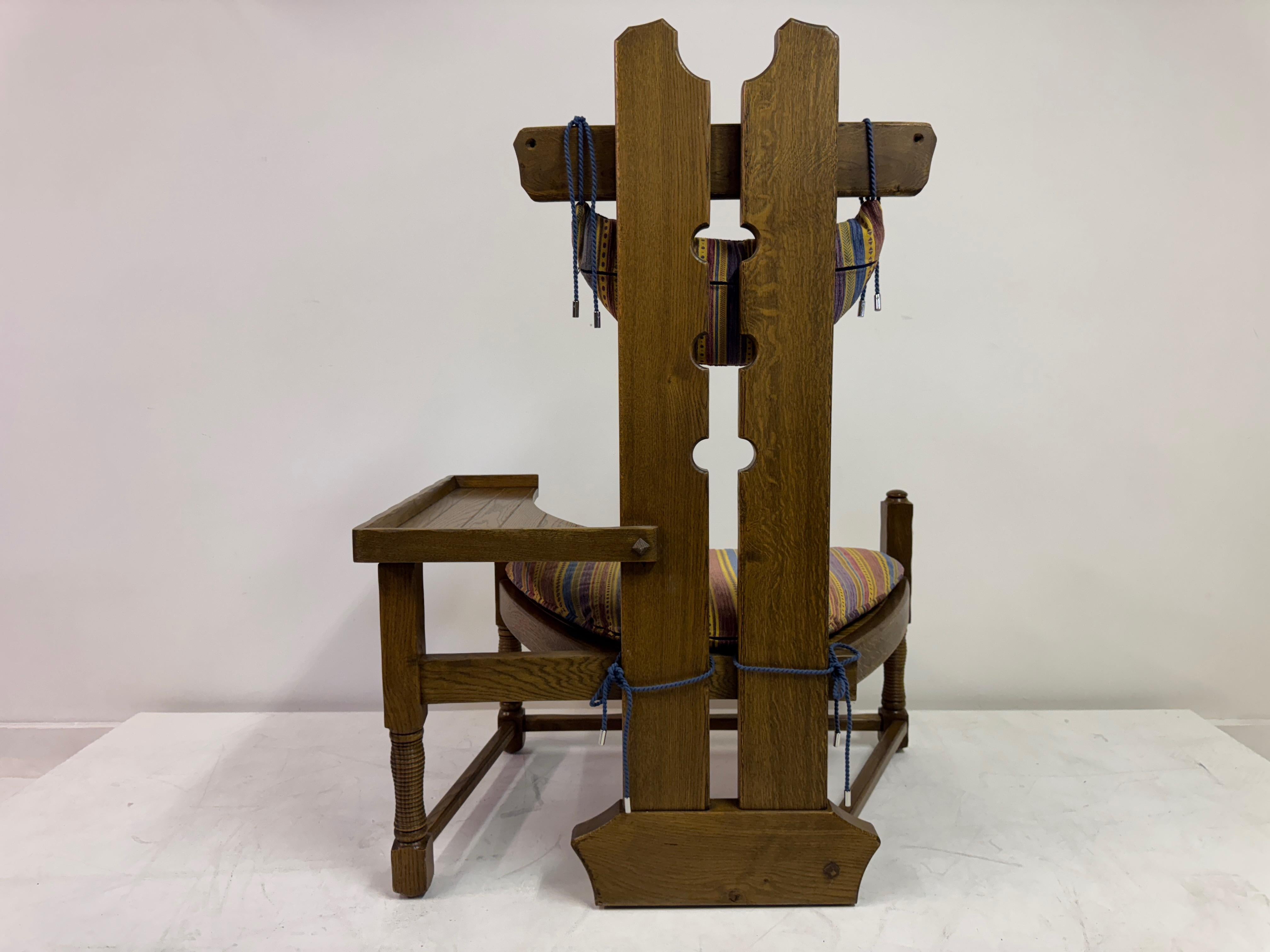 Belgian Oak Armchair with Integrated Side Rest, 1960s For Sale 5