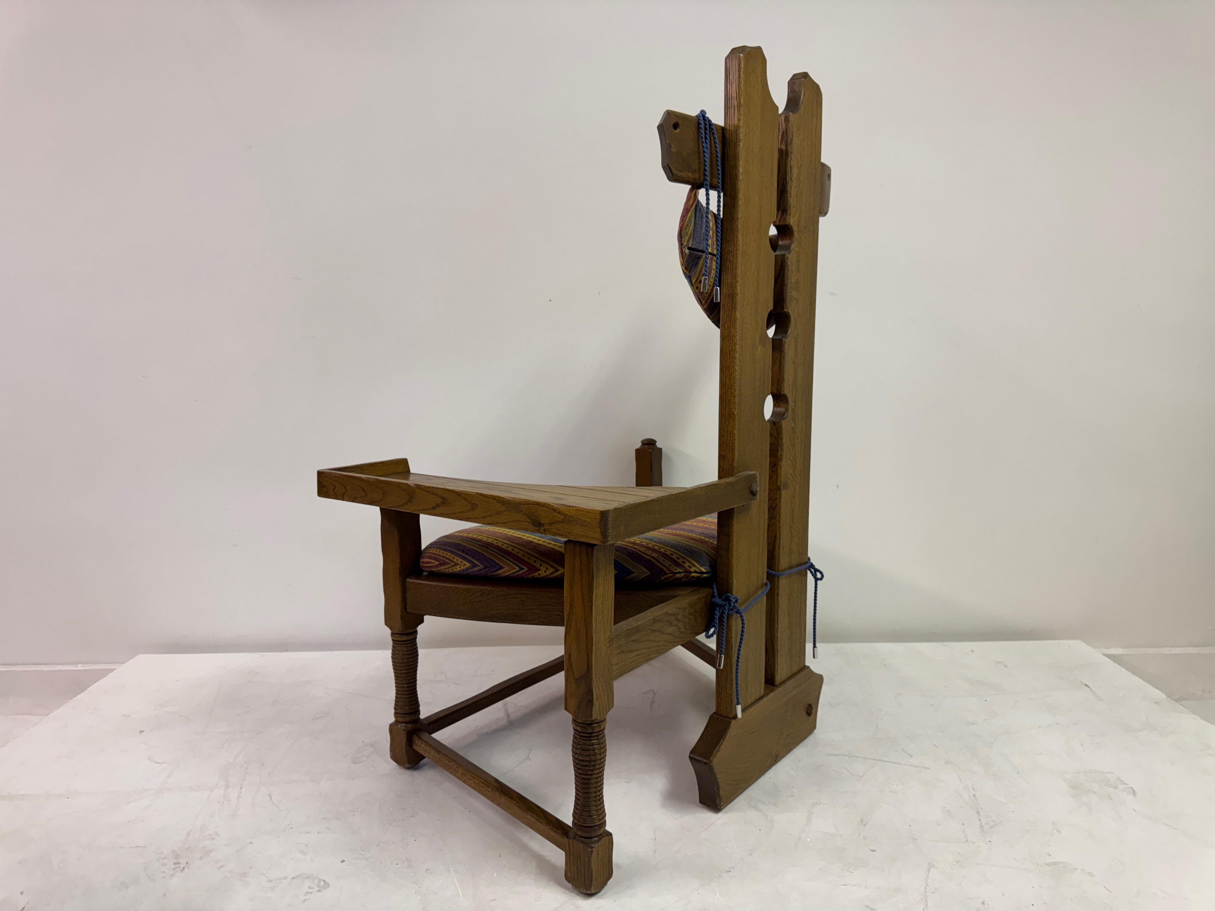 Belgian Oak Armchair with Integrated Side Rest, 1960s For Sale 6