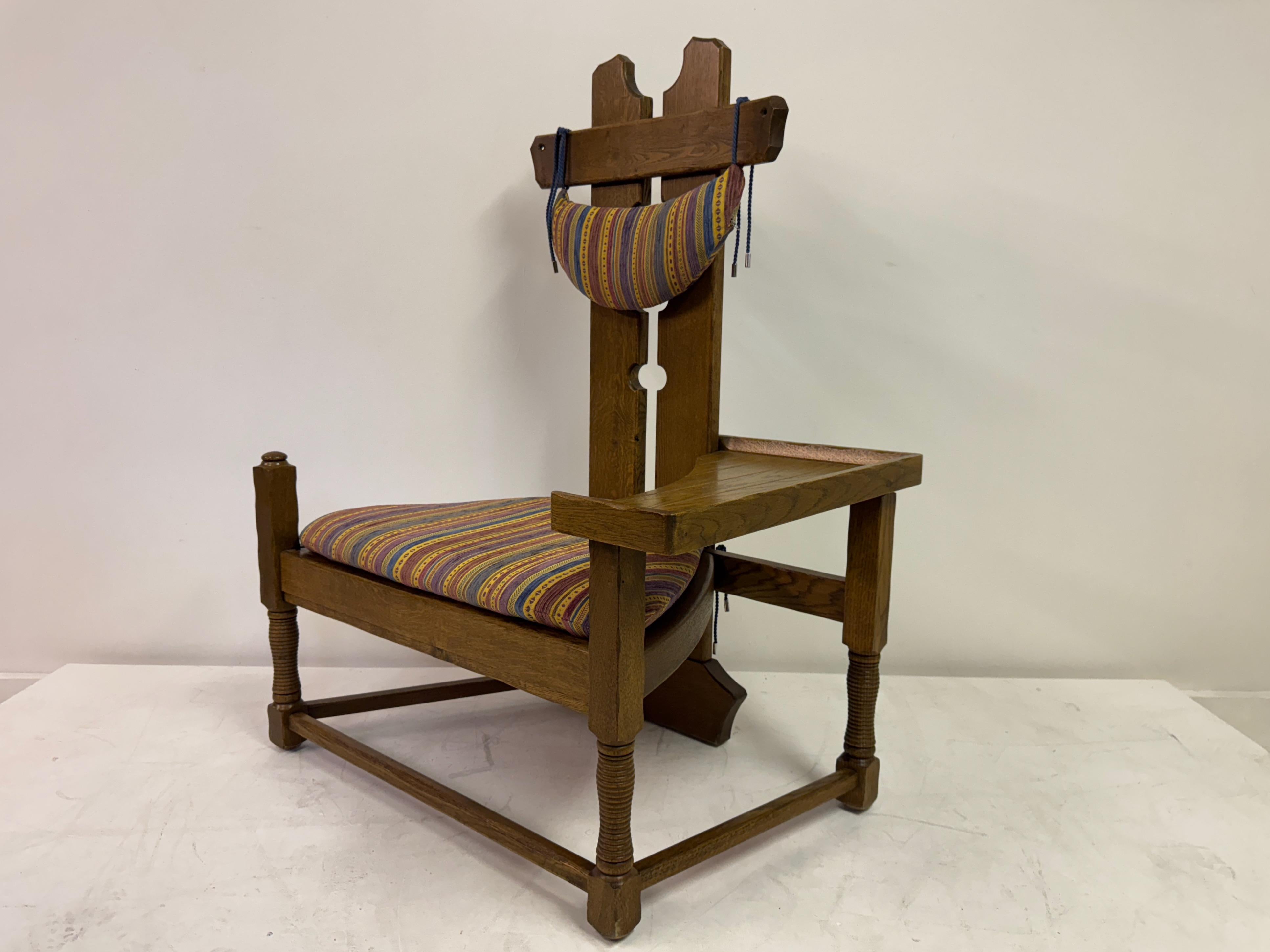 Belgian Oak Armchair with Integrated Side Rest, 1960s For Sale 8