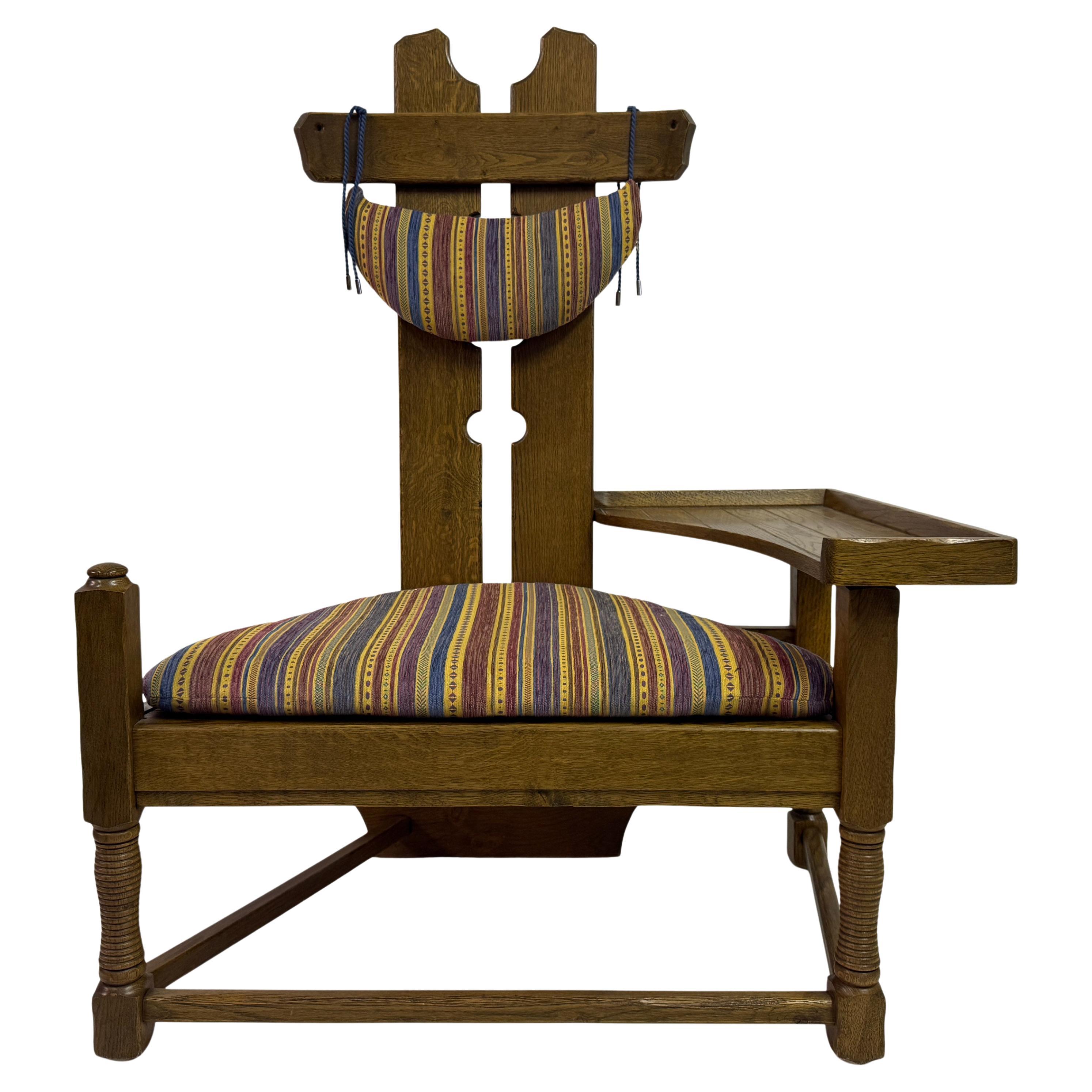 Belgian Oak Armchair with Integrated Side Rest, 1960s For Sale