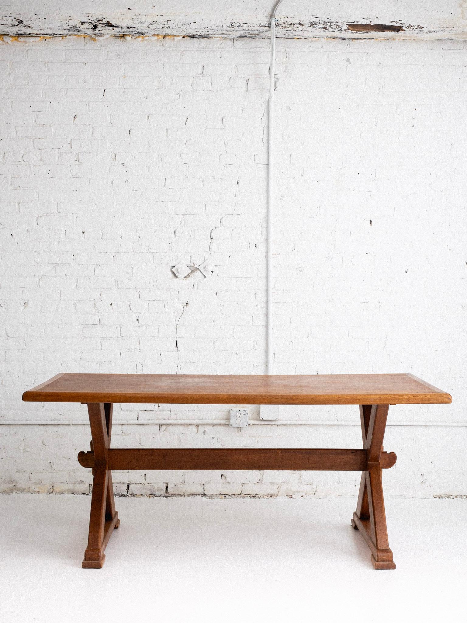 Rustic Belgian Oak Farmhouse Trestle Dining Table