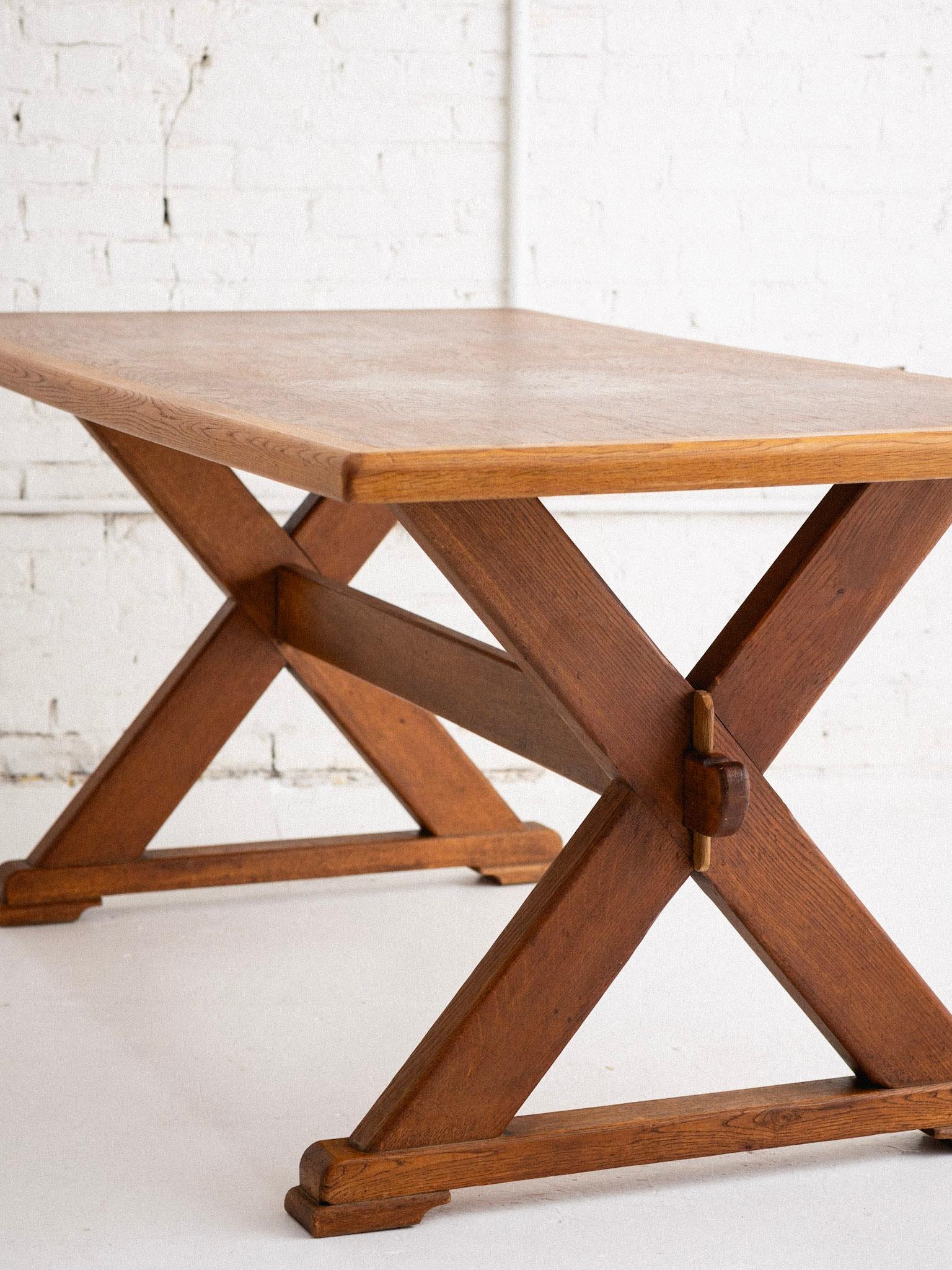 Belgian Oak Farmhouse Trestle Dining Table In Good Condition In Brooklyn, NY