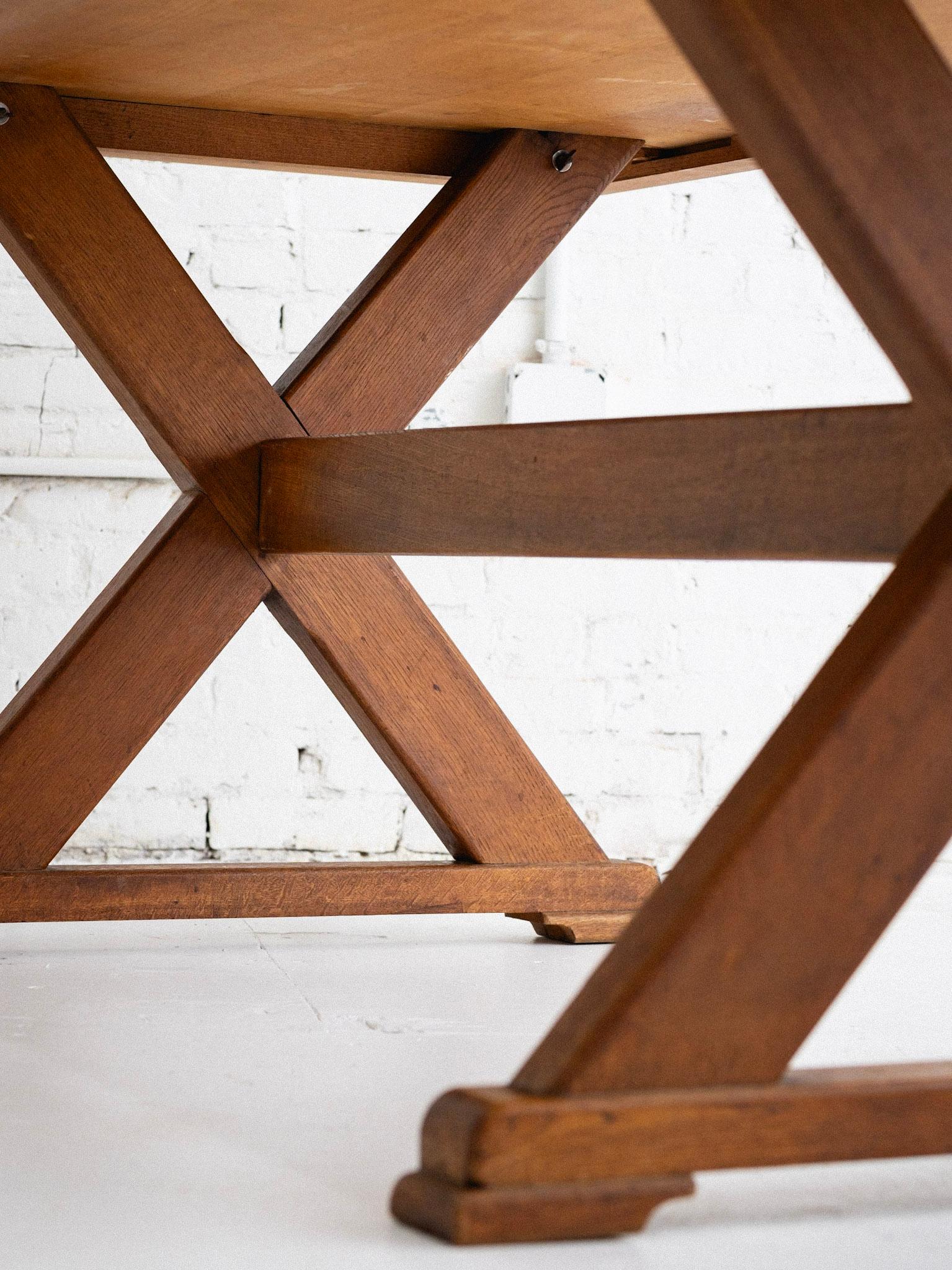 20th Century Belgian Oak Farmhouse Trestle Dining Table