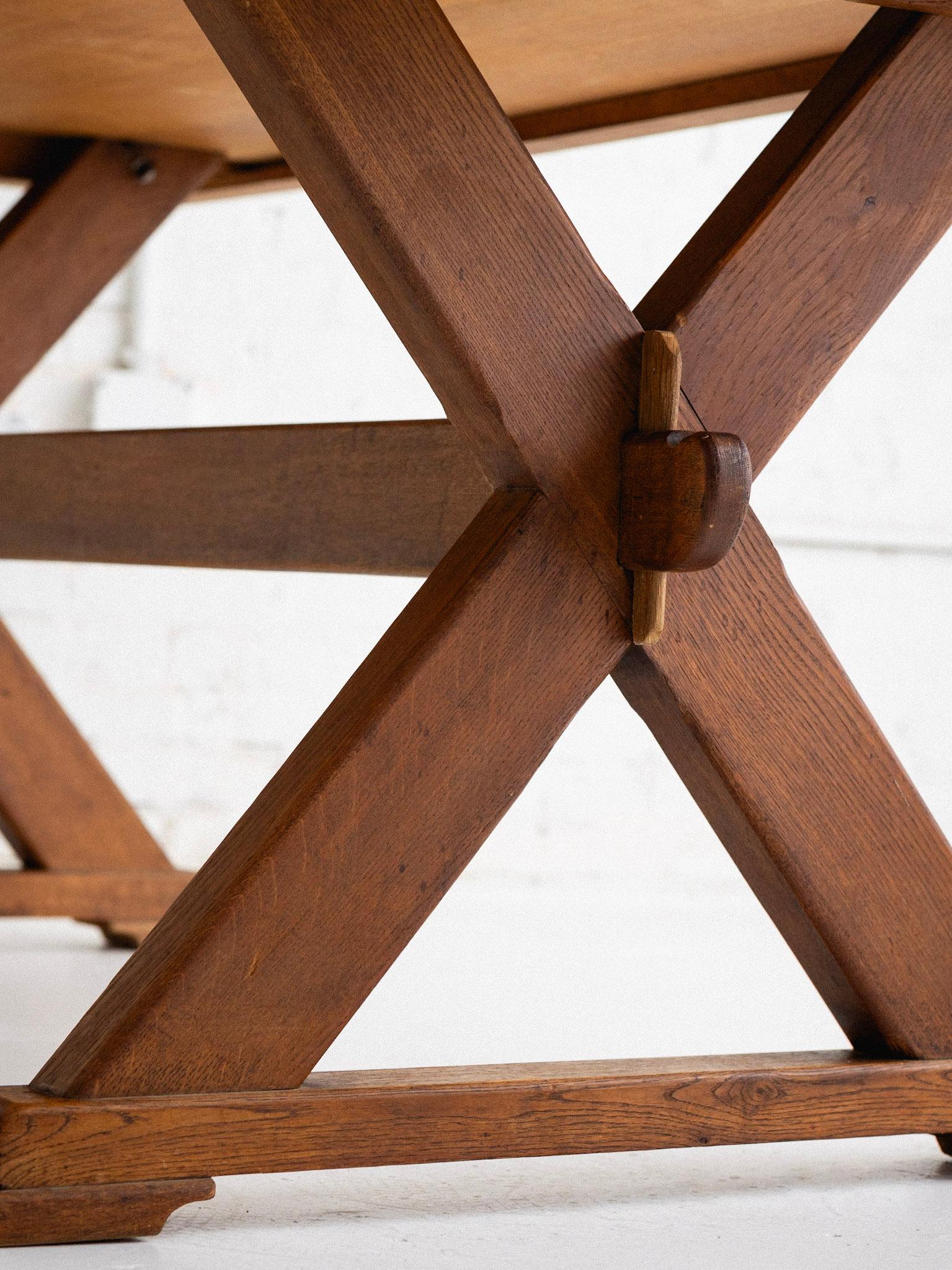 Wood Belgian Oak Farmhouse Trestle Dining Table
