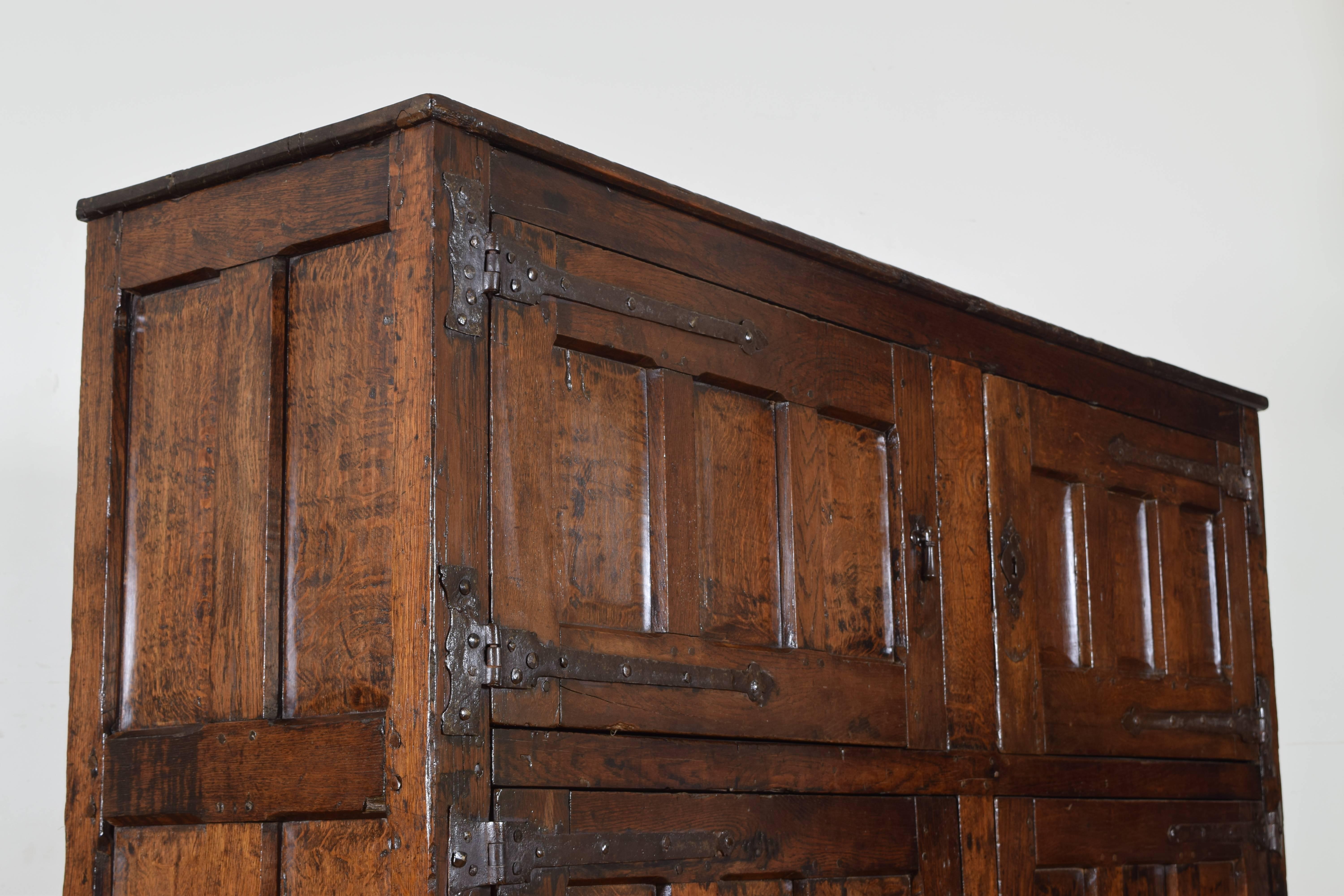 Belgian Oak Iron Mounted Four-Door Cabinet, 17th-18th Century In Excellent Condition In Atlanta, GA