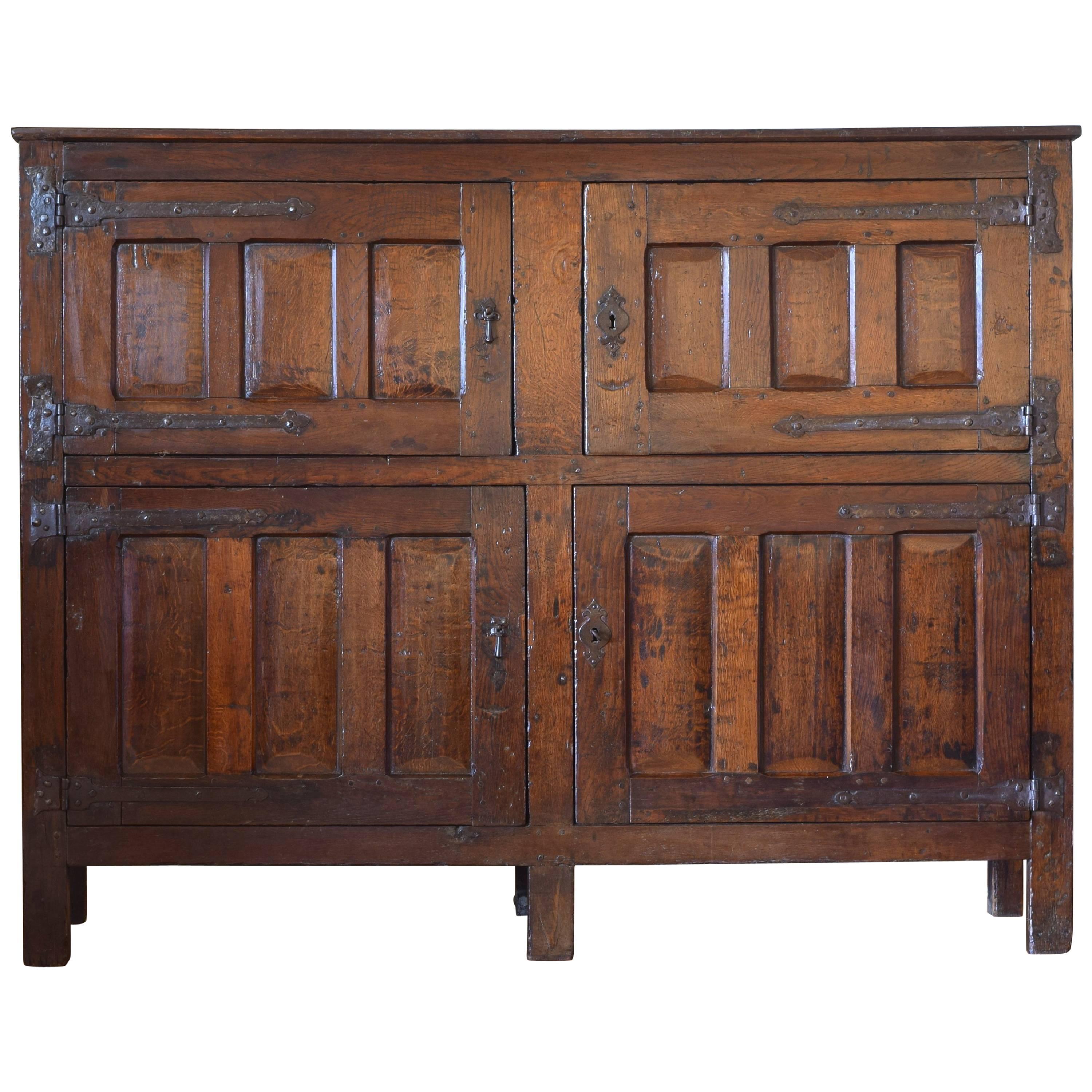 Belgian Oak Iron Mounted Four-Door Cabinet, 17th-18th Century