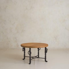 Tavolino in rovere belga e ferro battuto, anni ’50