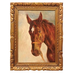 Belgian Oil on Canvas Horse Painting Depicting a Horse Head Seen in Profile