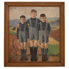 Belgian Oil On Canvas Portrait Of Three Boys By Jan Verdoodt 1940