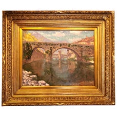 Belgian Oil Painting, Impressionist Paul Leduc, "Le Pont Vieux" 'Sospel, France'
