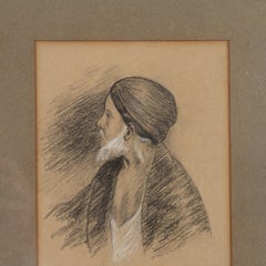 Belgian Orientalist Portrait Drawing Early 20th Century
