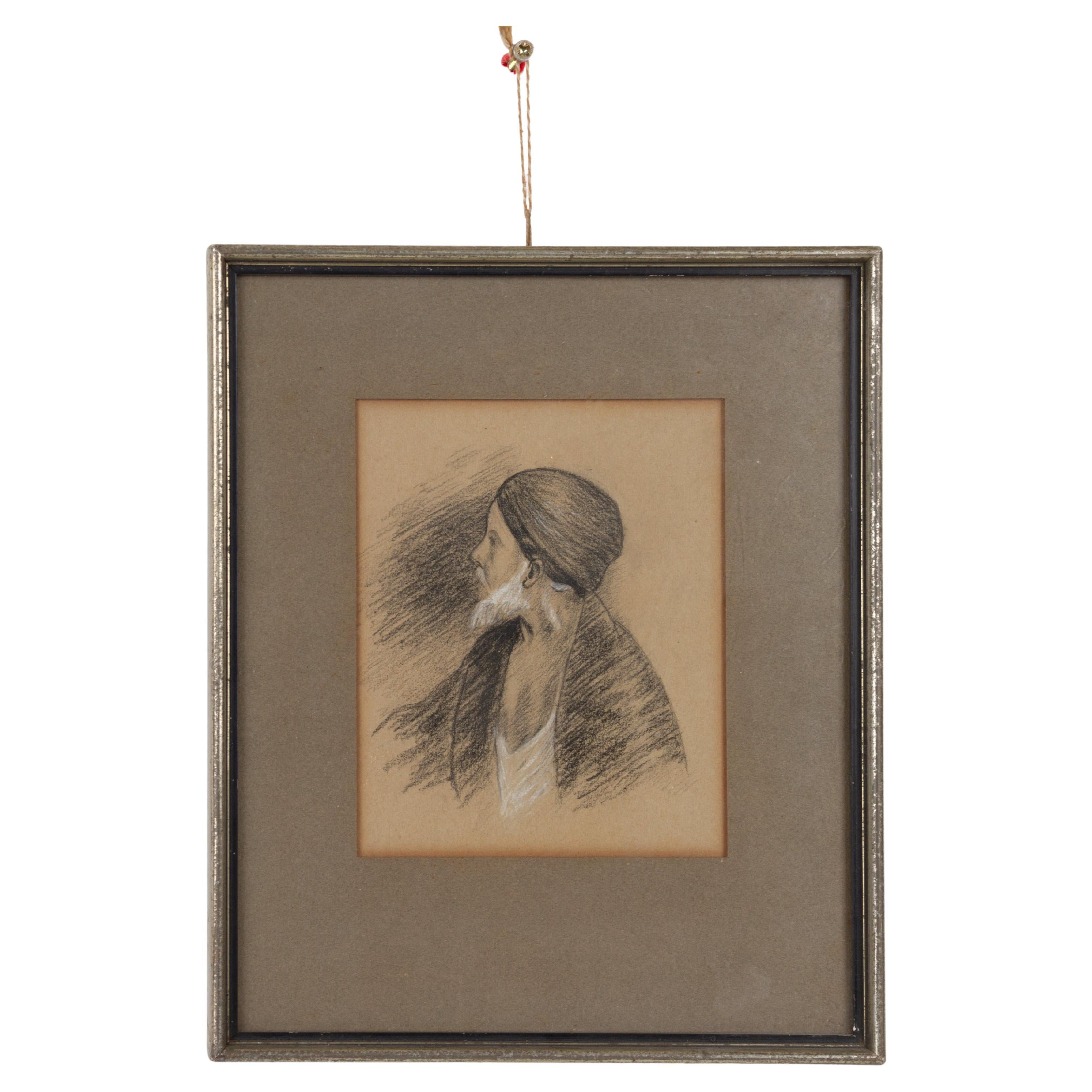 Belgian Orientalist Portrait Drawing Early 20th Century