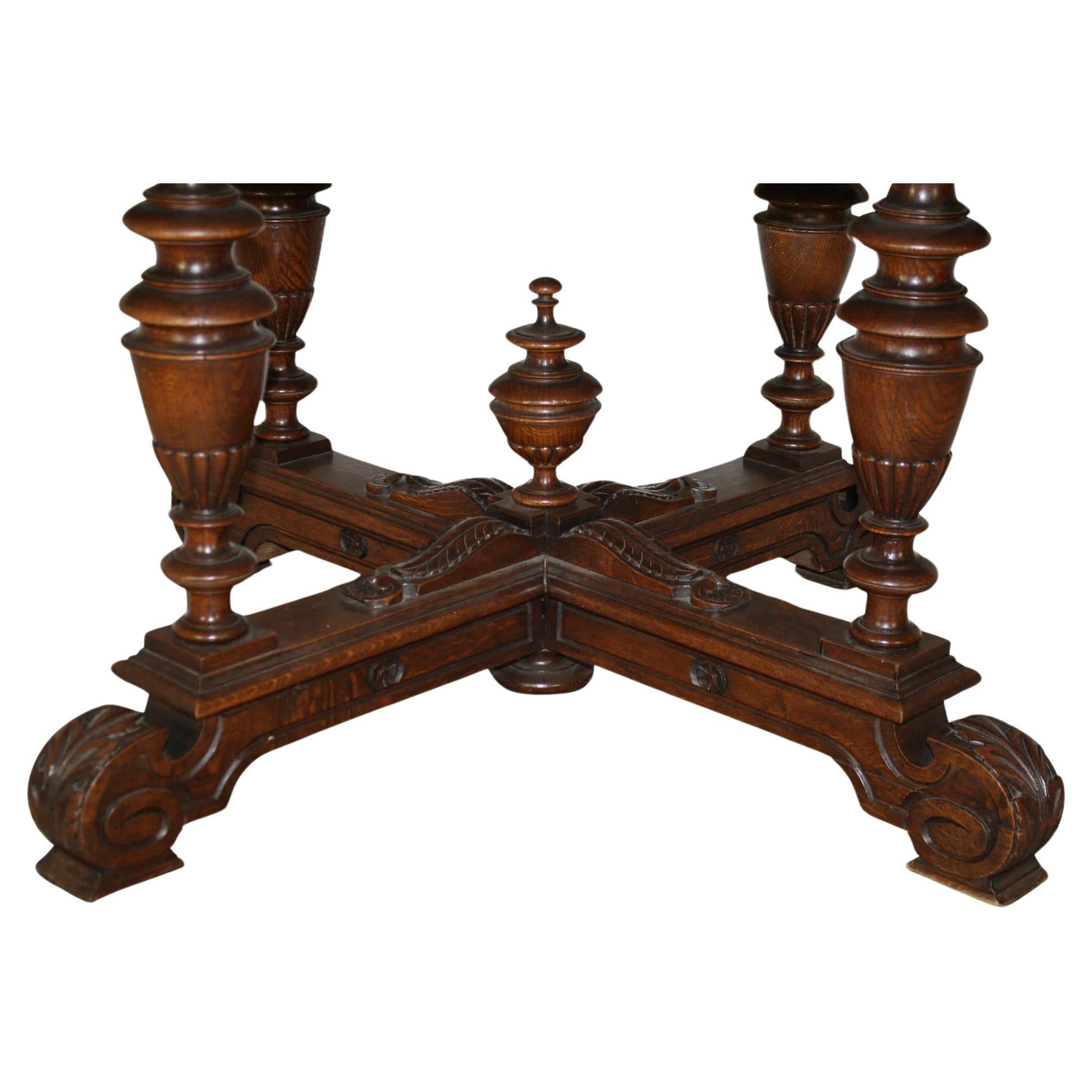 Carved Belgian Oval Oak Table, circa 1880 For Sale