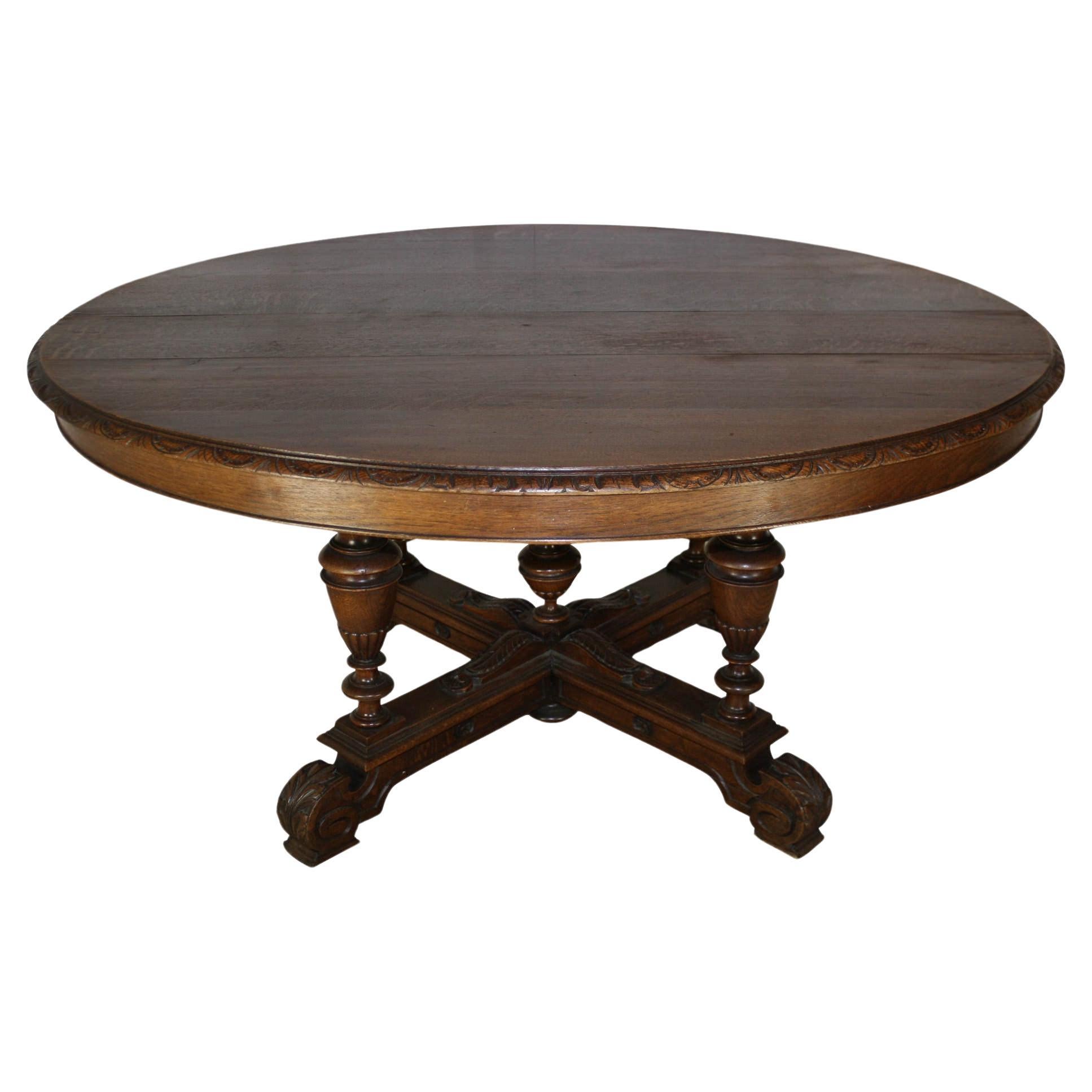 Belgian Oval Oak Table, circa 1880 For Sale