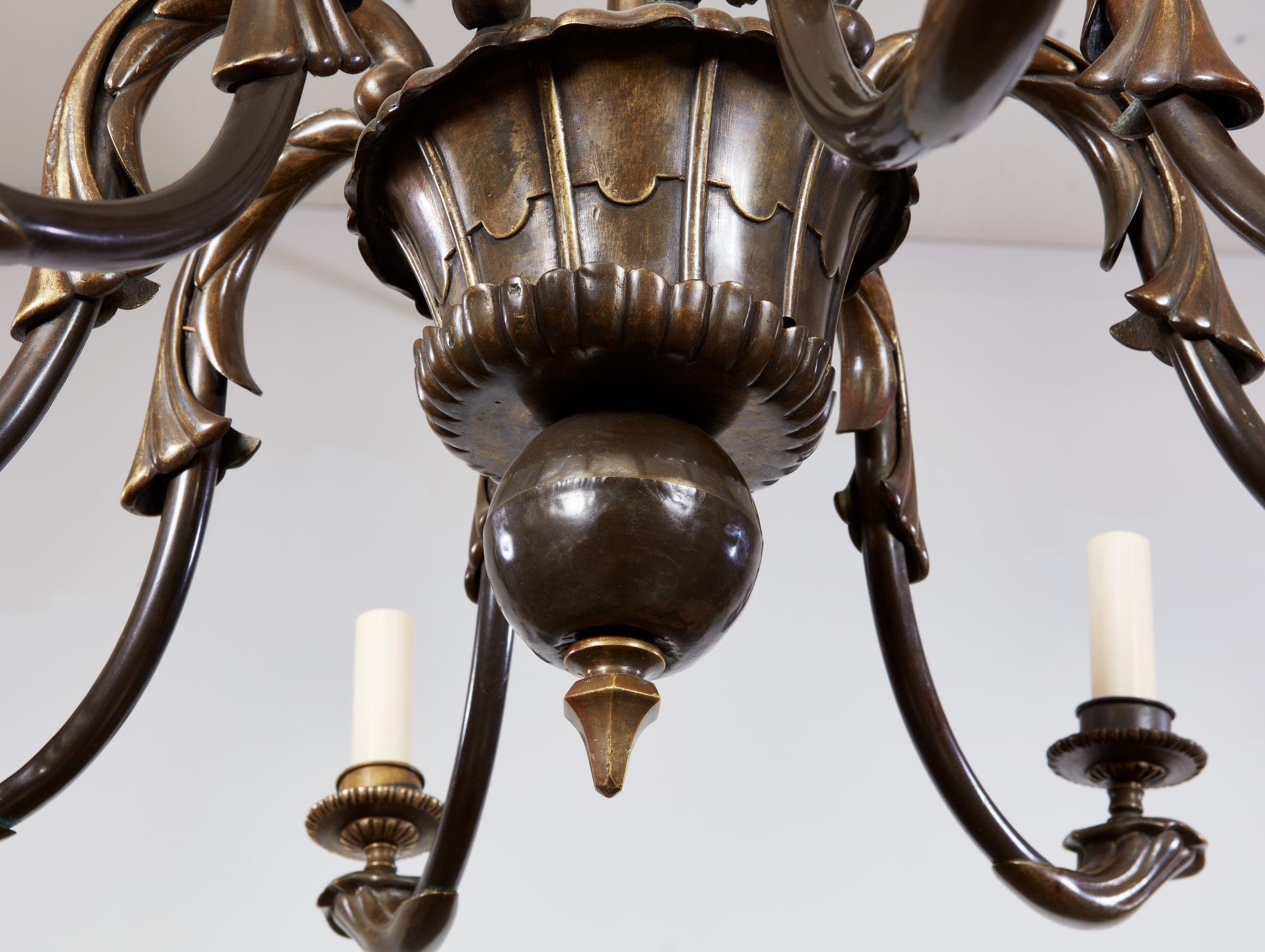 Lampadario belga in bronzo patinato In condizioni buone in vendita a Greenwich, CT