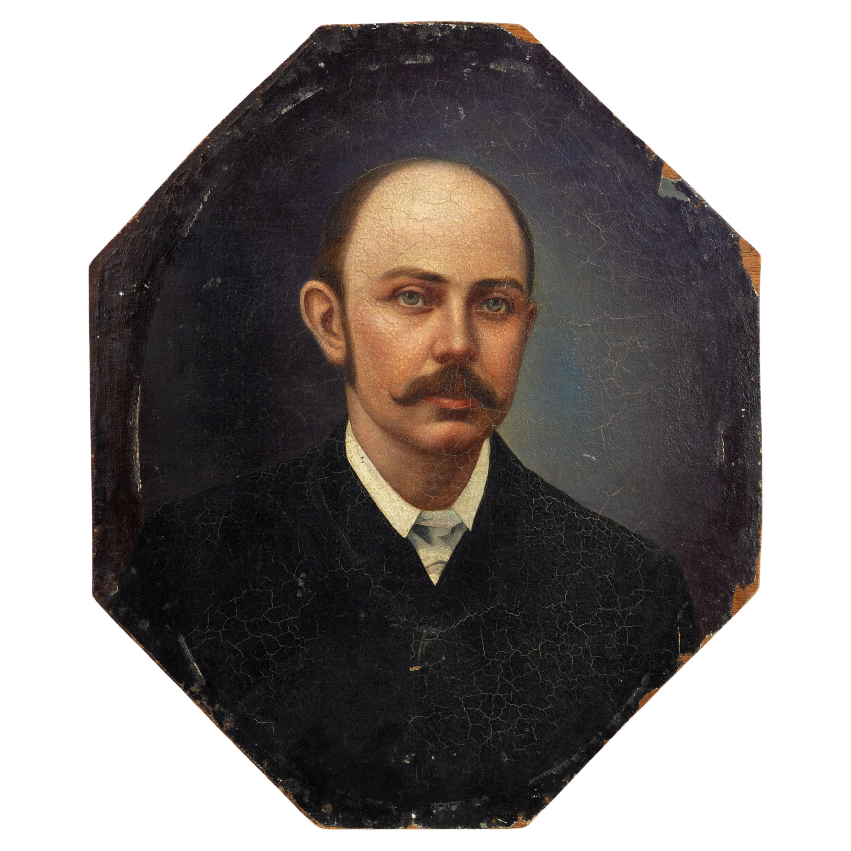 Belgian Portrait Oil Painting of a Gentleman Early 20th Century For Sale