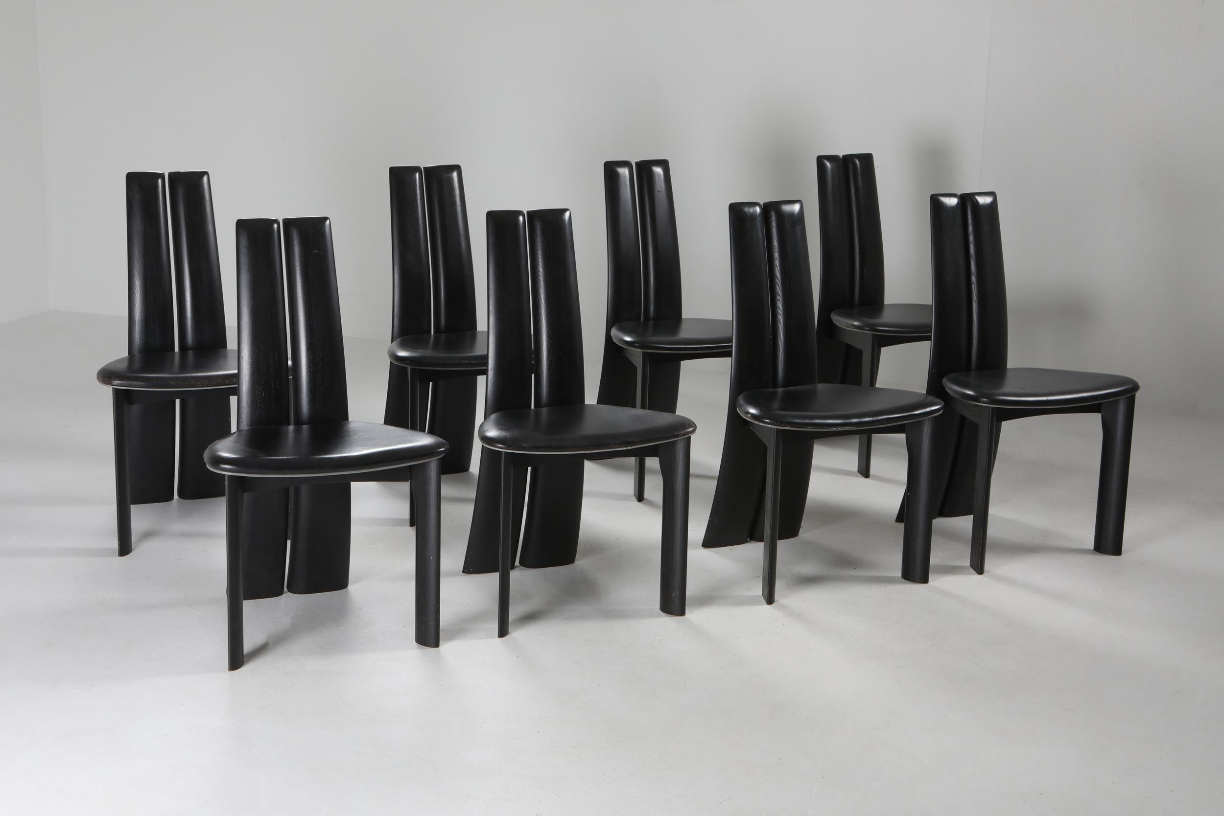 Belgian Postmodern Ebonized Oak Chairs by Van den Berghe-Pauvers, 1980s In Excellent Condition In Antwerp, BE