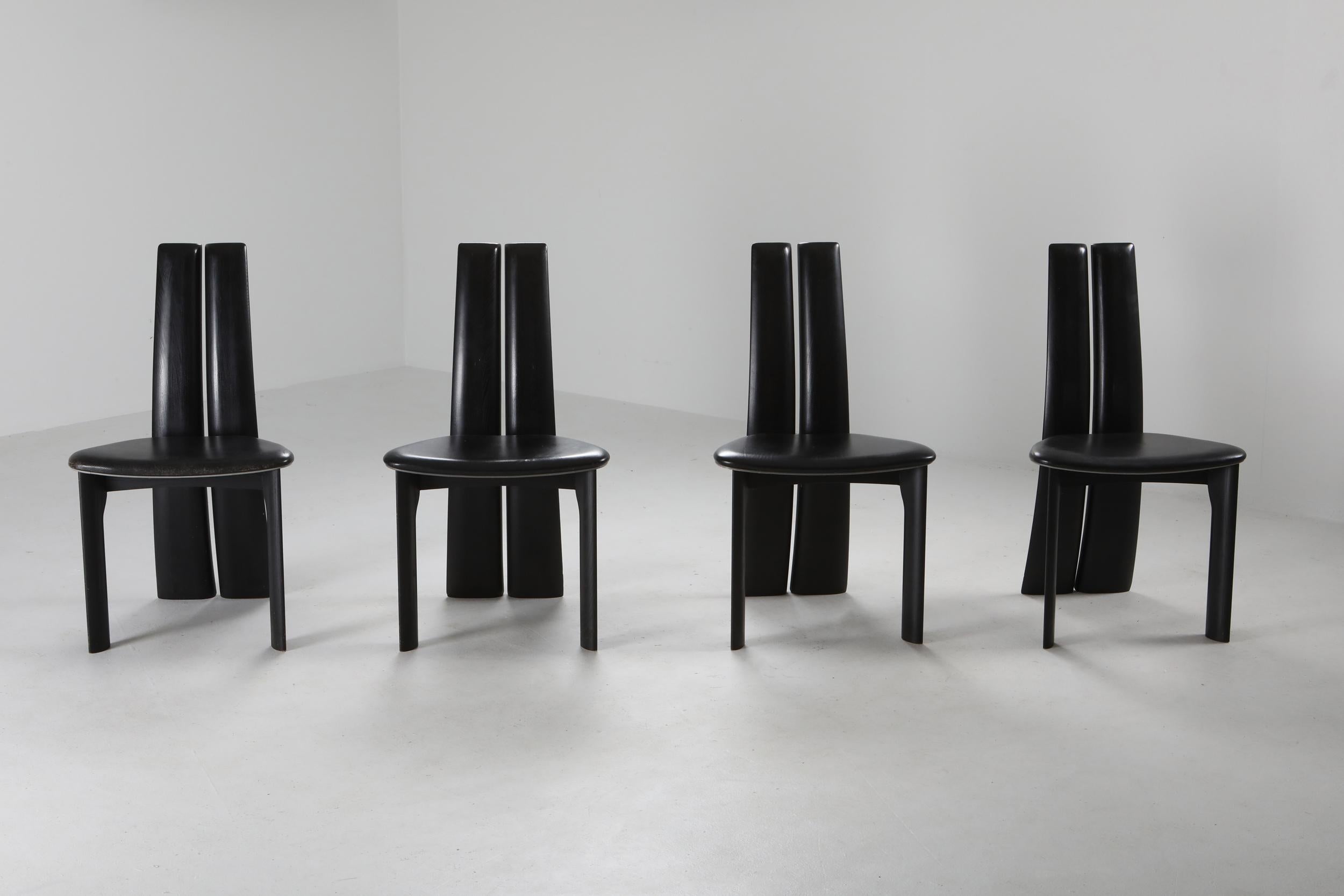 Late 20th Century Belgian Postmodern Ebonized Oak Chairs by Van den Berghe-Pauvers, 1980s