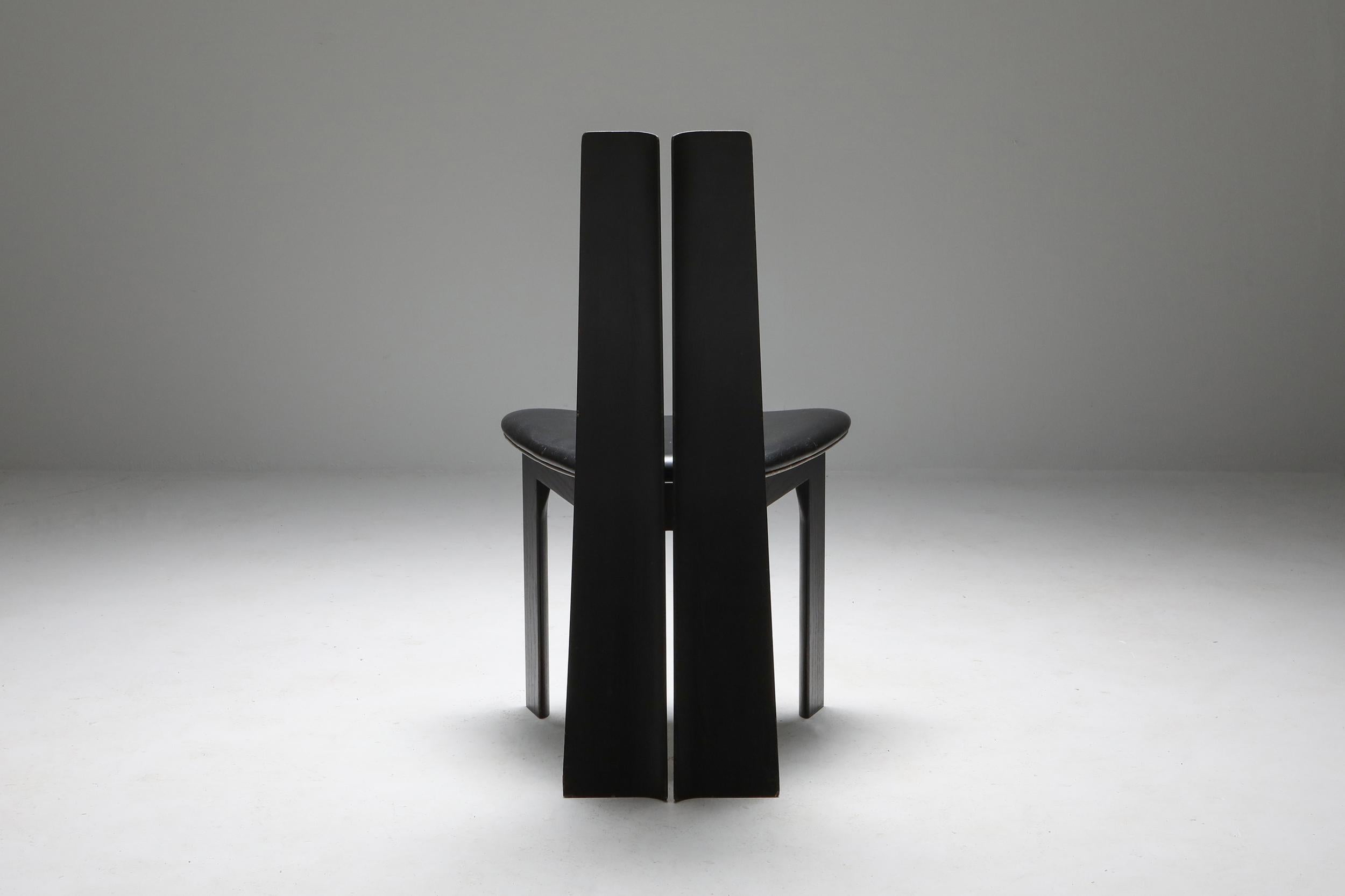 Belgian Postmodern Ebonized Oak Chairs by Van den Berghe-Pauvers, 1980s 3