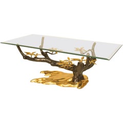 Willy Daro Belgian Modern Rectangular Glass and Bronze Tree Coffee Table
