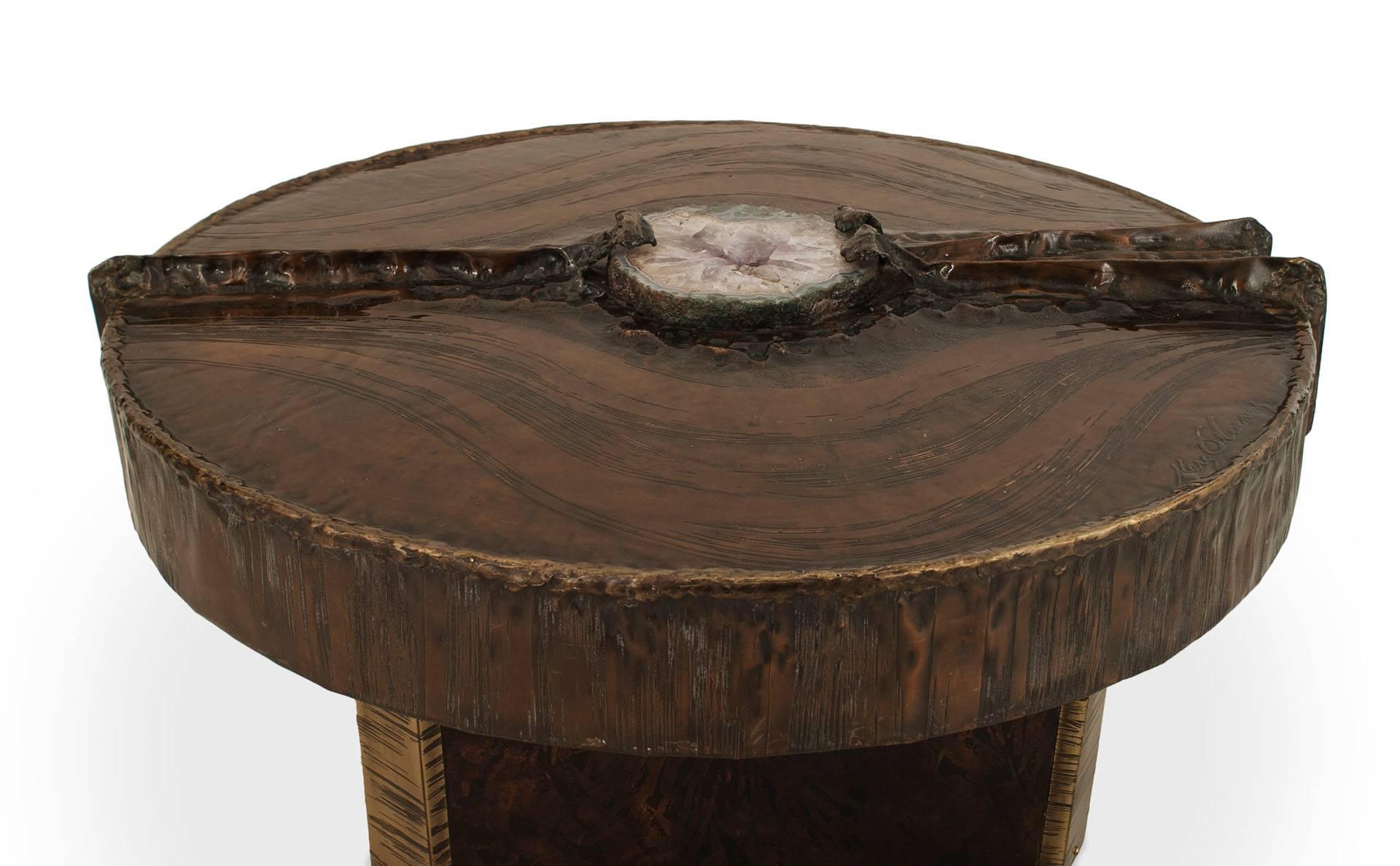 Postmoderne Table basse moderne belge en cuivre coulé et quartz Marc D'Haens en vente