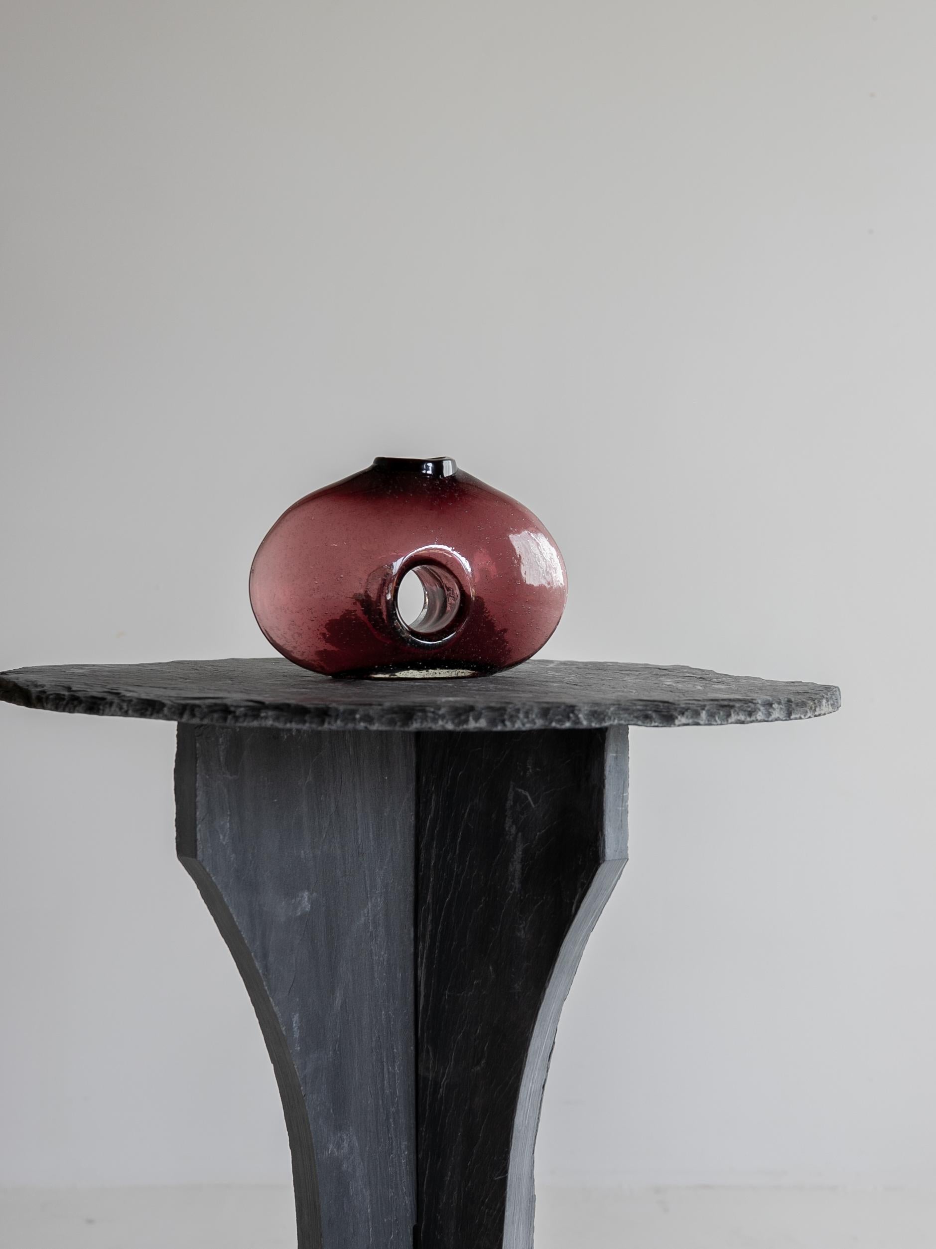 Belgian Rustic Round Blackened Slate Table / wabi sabi For Sale 6