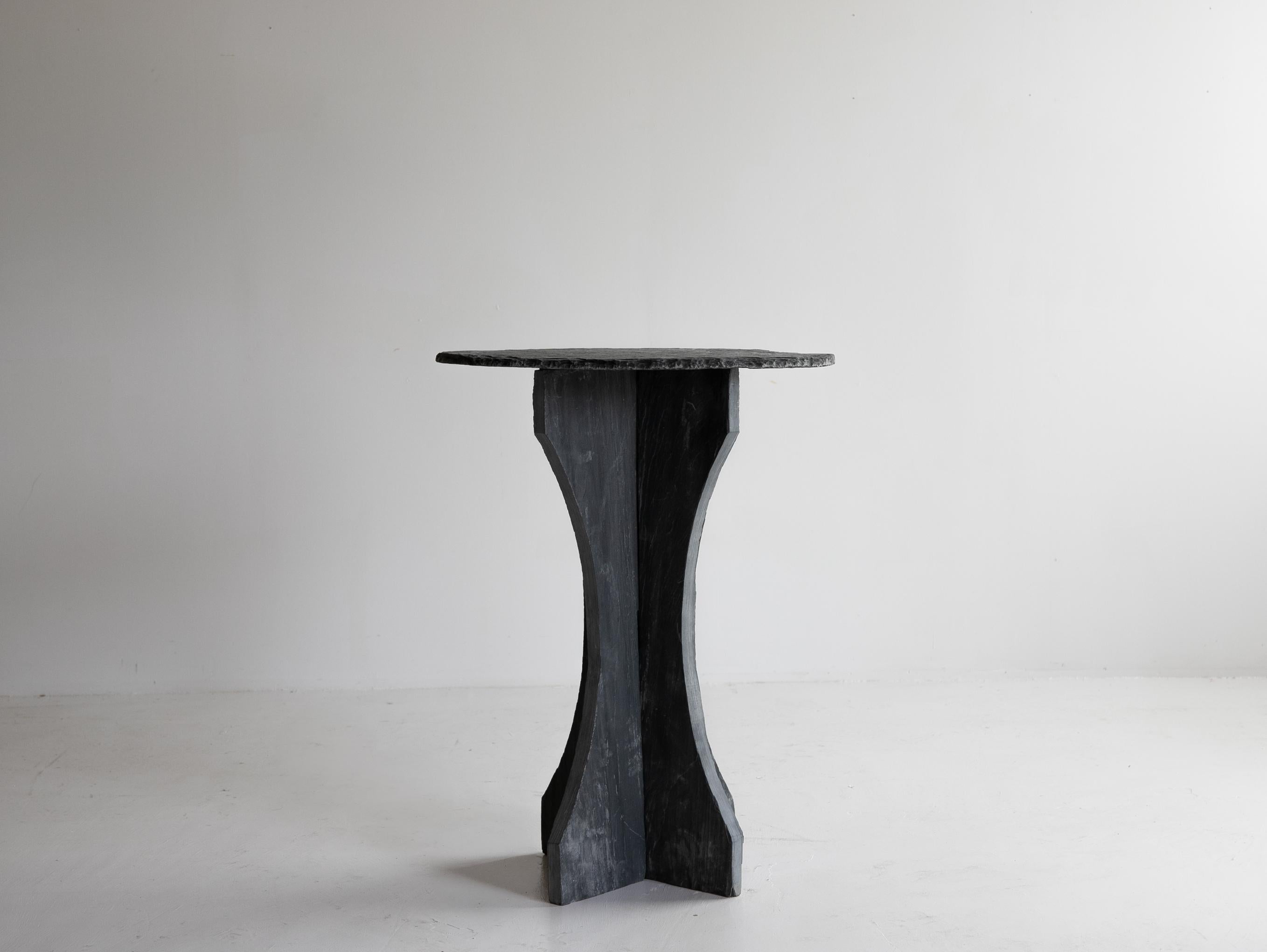 Contemporary Belgian Rustic Round Blackened Slate Table / wabi sabi For Sale