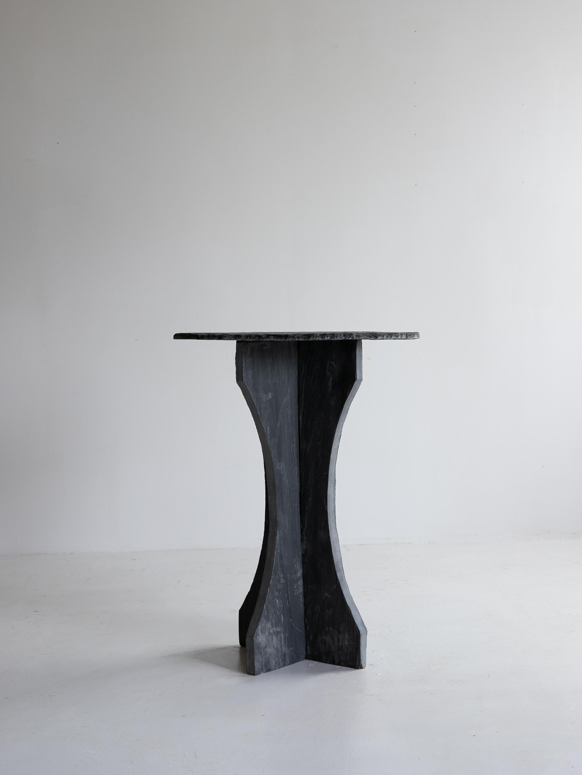 Belgian Rustic Round Blackened Slate Table / wabi sabi For Sale 1