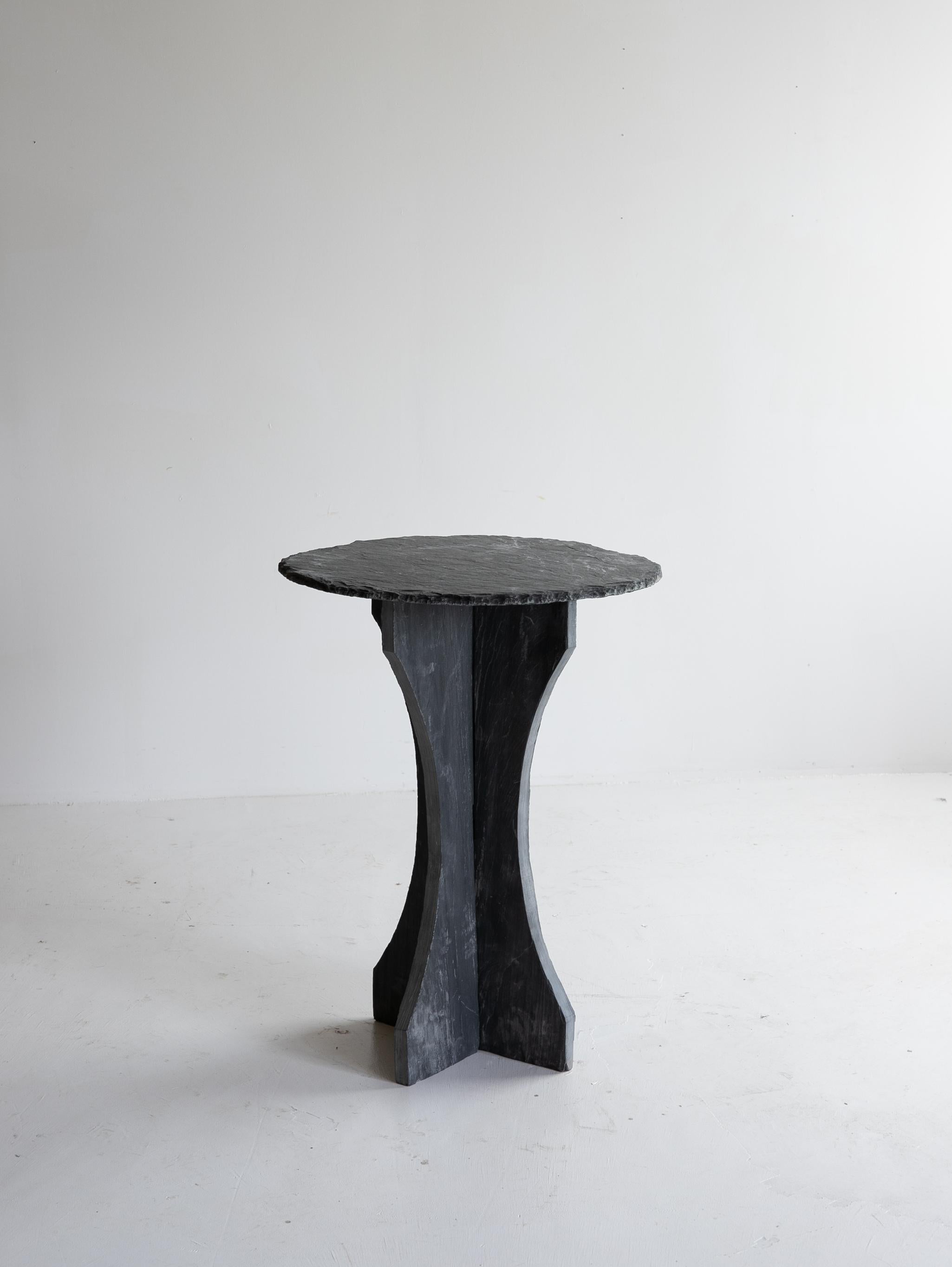 Belgian Rustic Round Blackened Slate Table / wabi sabi For Sale 2