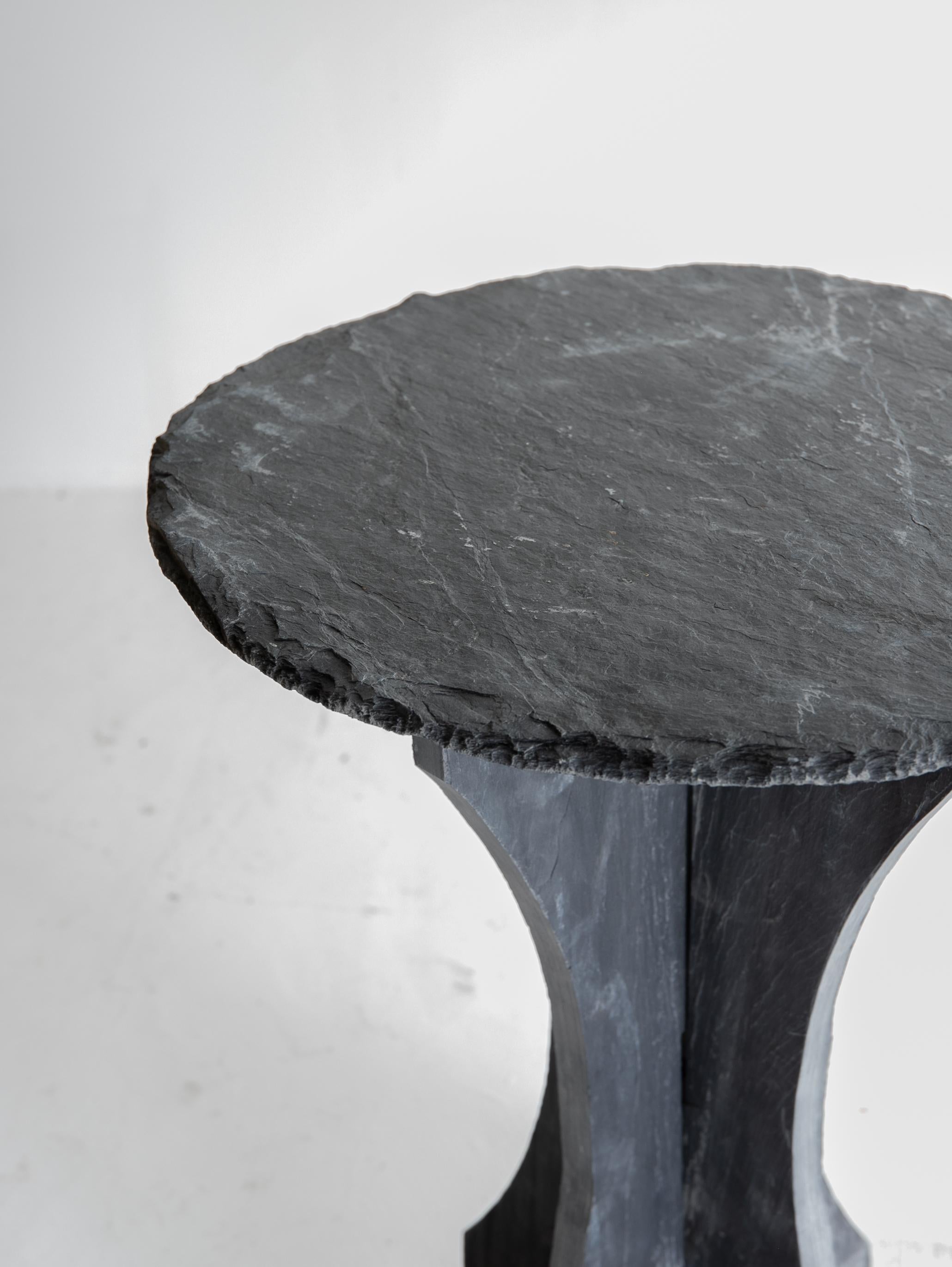 Belgian Rustic Round Blackened Slate Table / wabi sabi For Sale 3