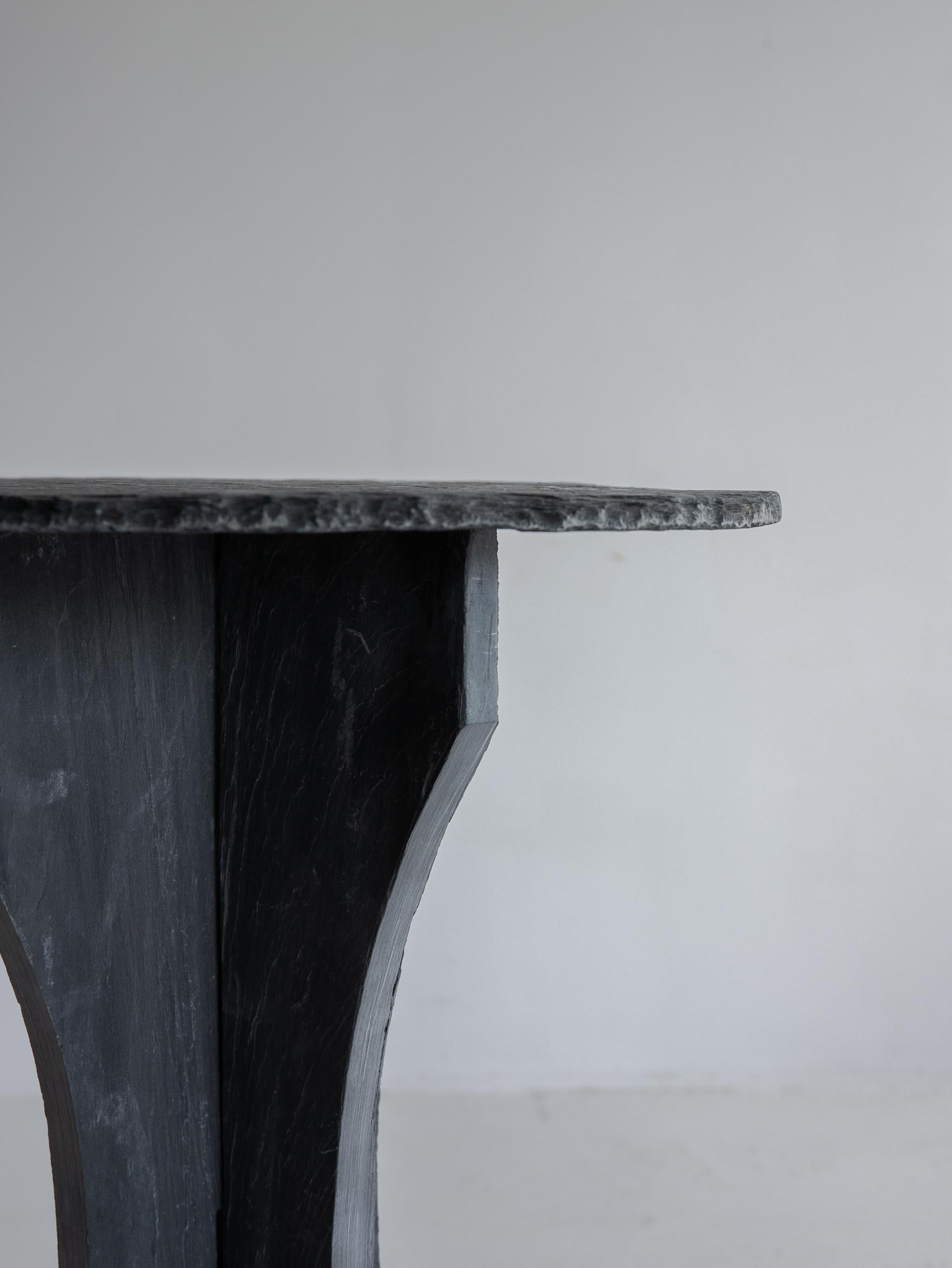 Belgian Rustic Round Blackened Slate Table / wabi sabi For Sale 4
